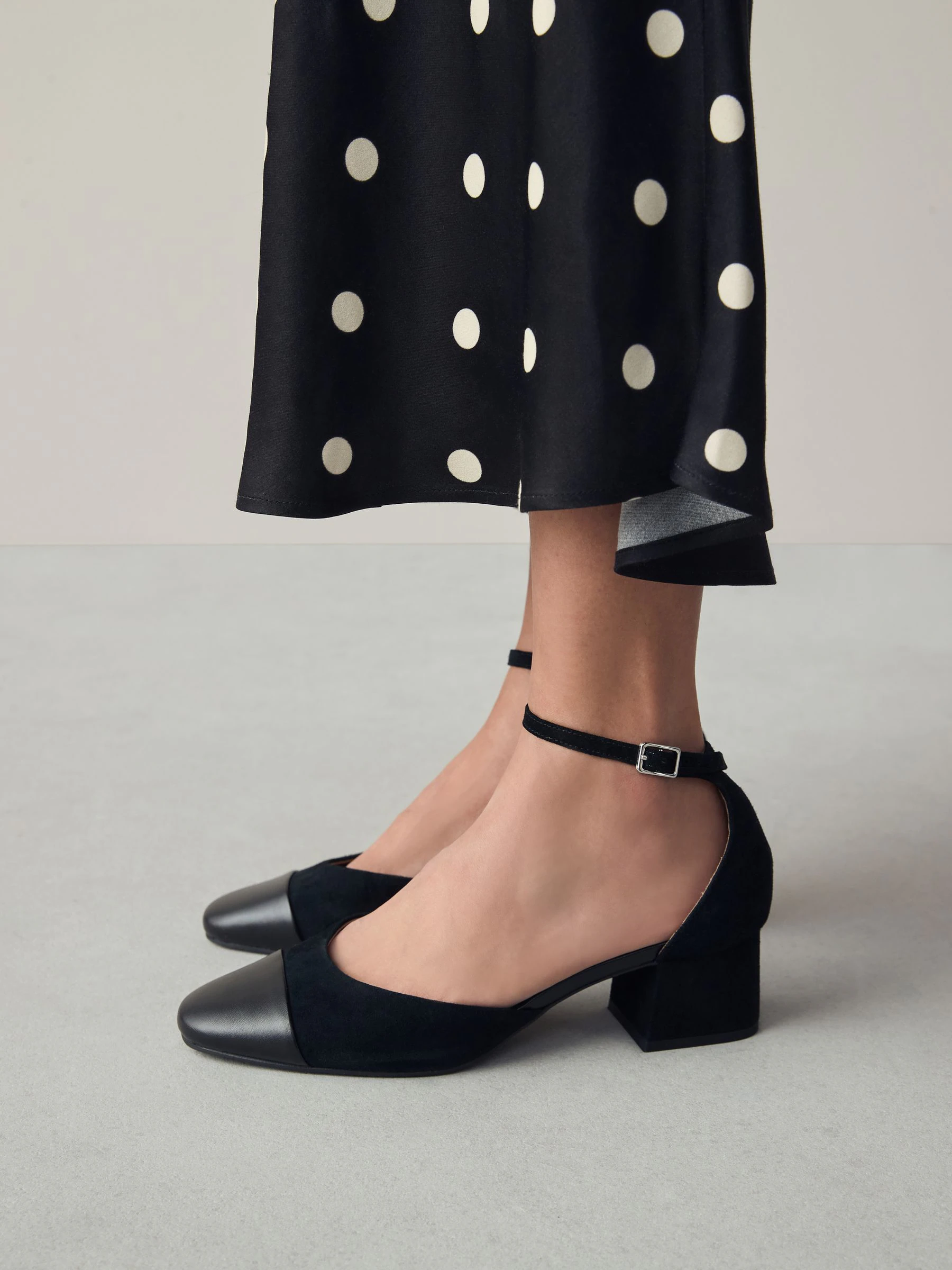 Black Suede Toe Cap Block Heels