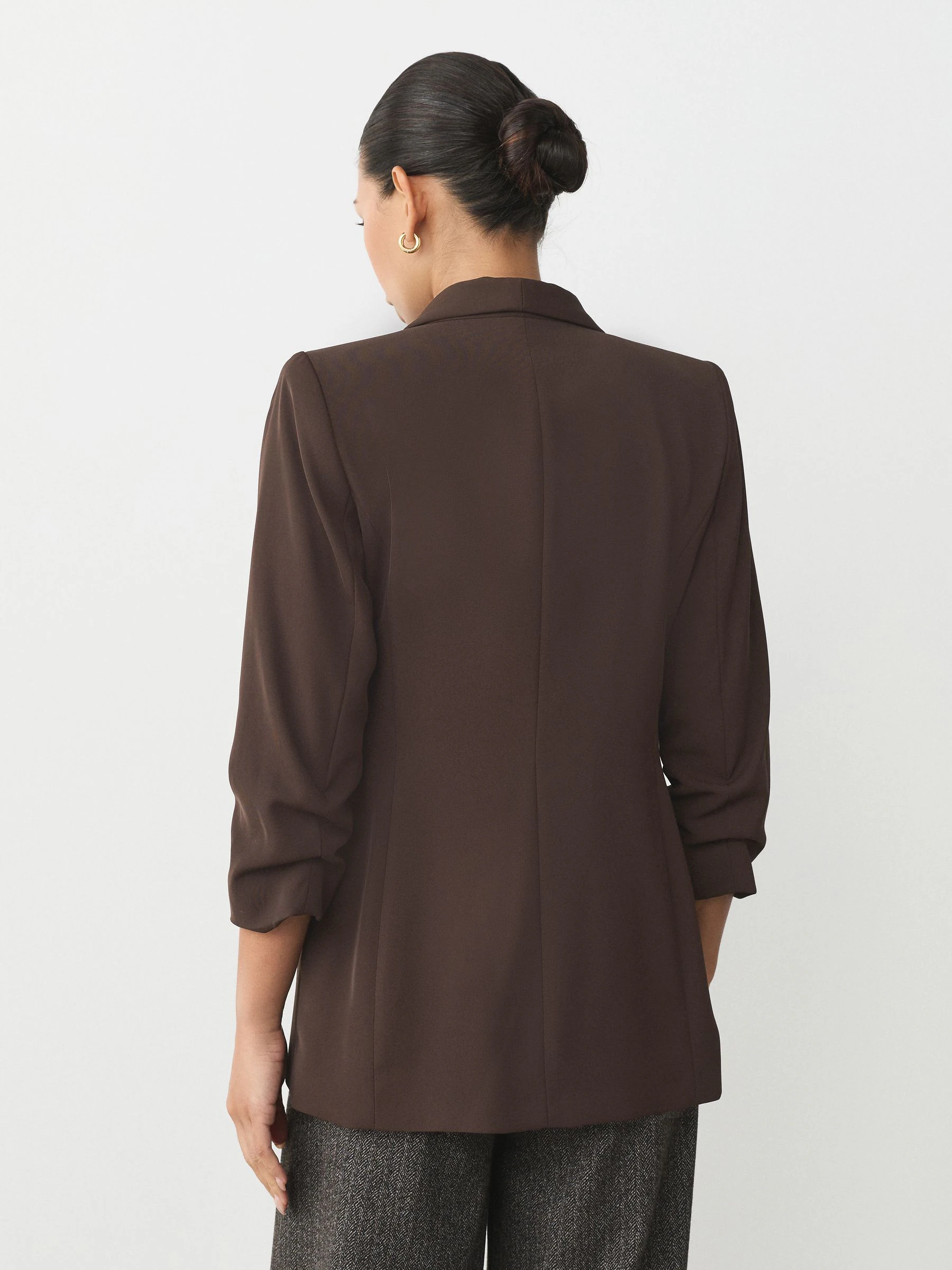 Chocolate Brown Relaxed Ruched Sleeve Blazer