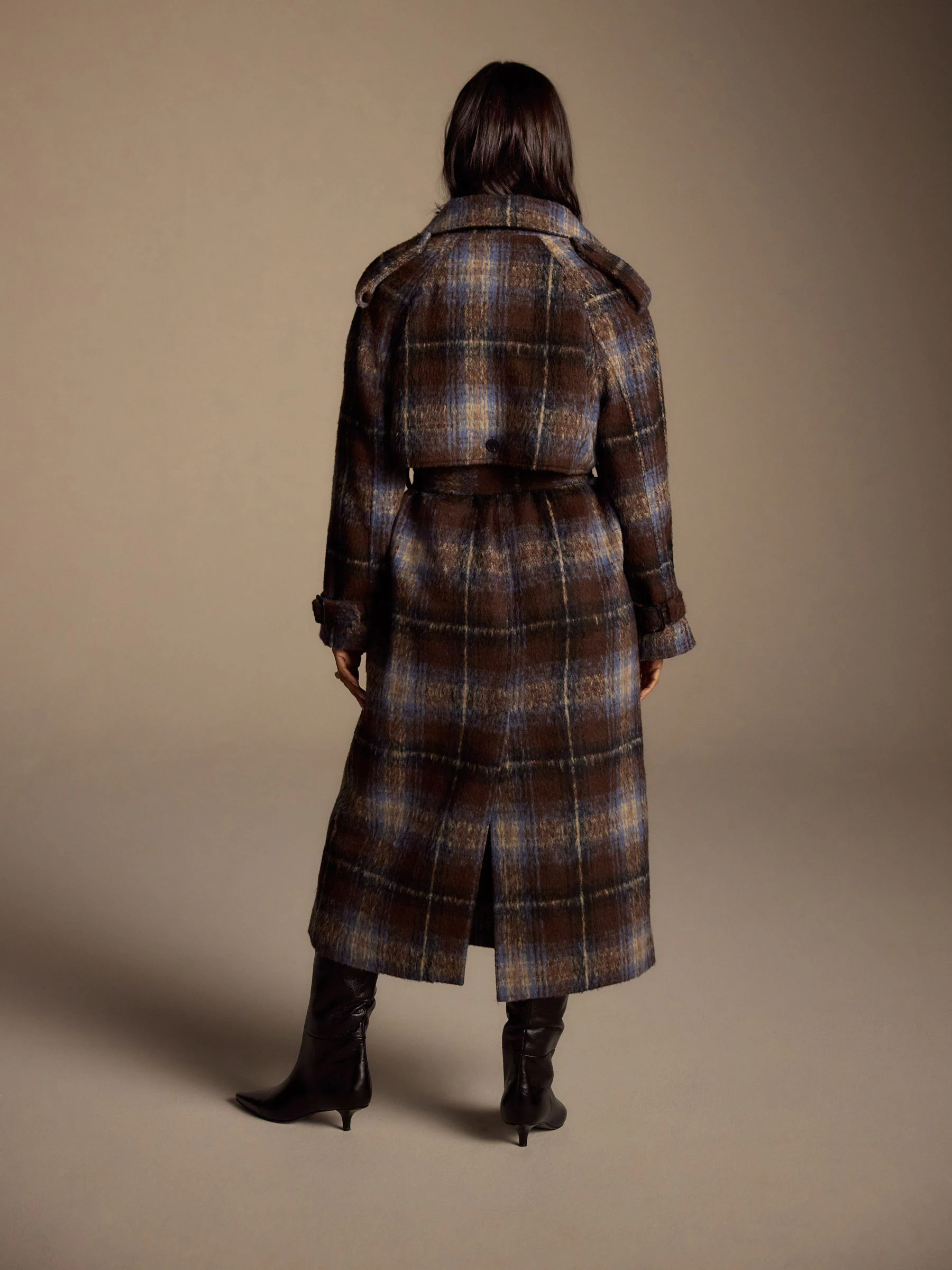Chocolate Brown Check Trench Coat