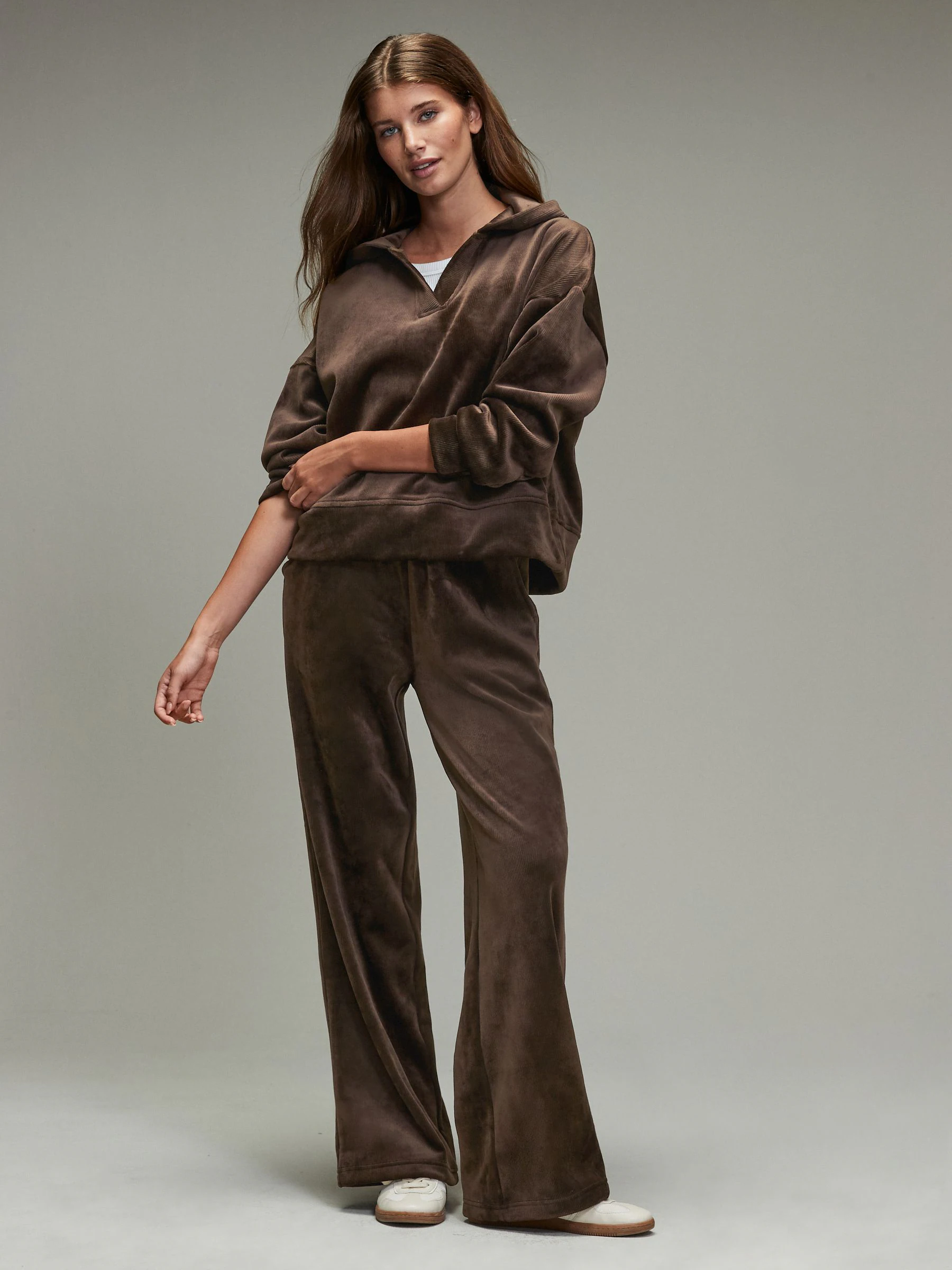 Chocolate Brown Soft Feel Cord Wide Leg Trousers