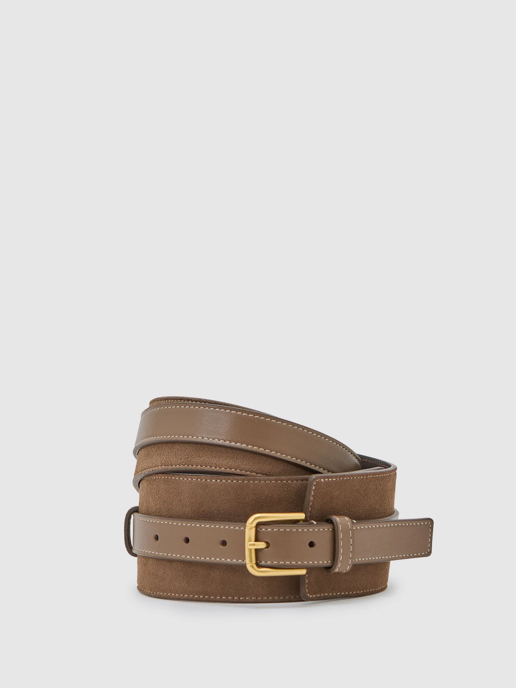 Reiss Taupe Beatrix Leather and Suede Corset Waist Belt