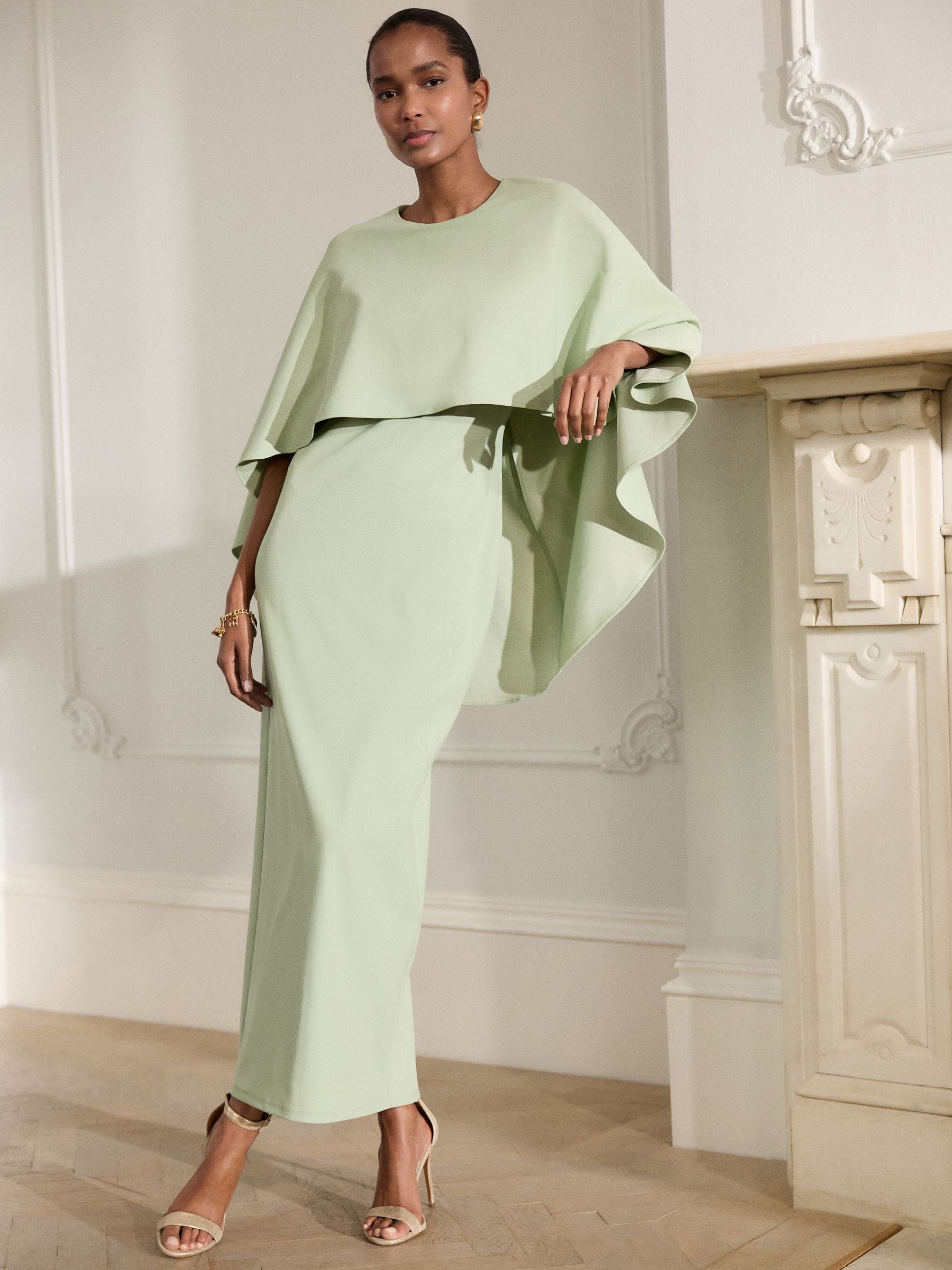 Sage Green Cape Maxi Dress