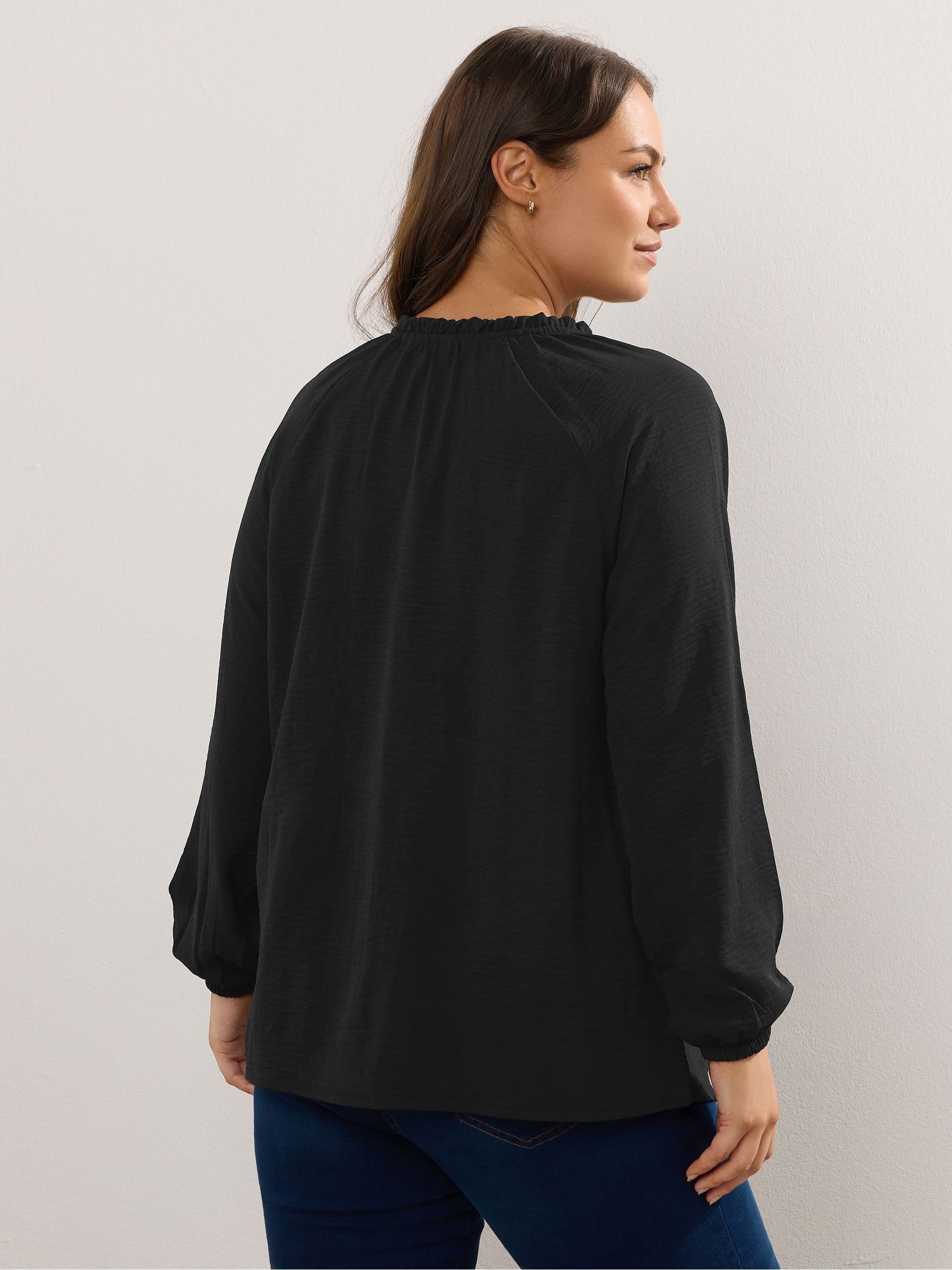 Yours Curve Black Frill Neck Blouse