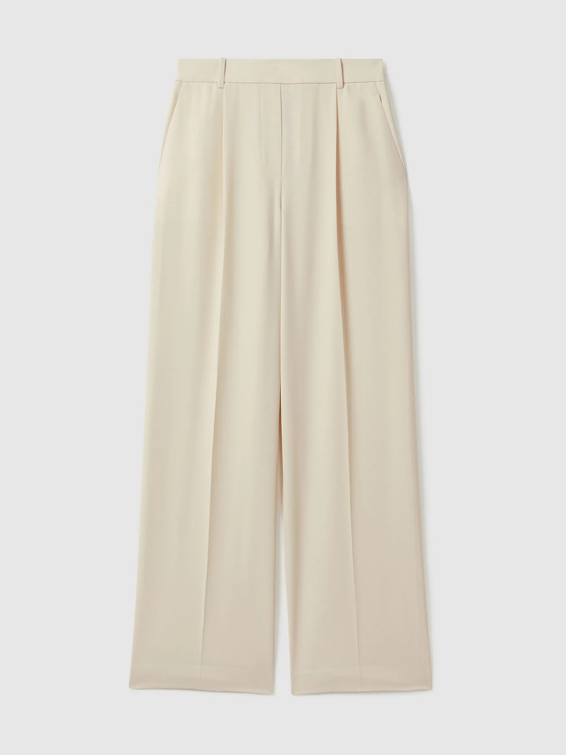 Reiss Cream Eden Petite Elasticated-Waist Wide-Leg Twill Trousers