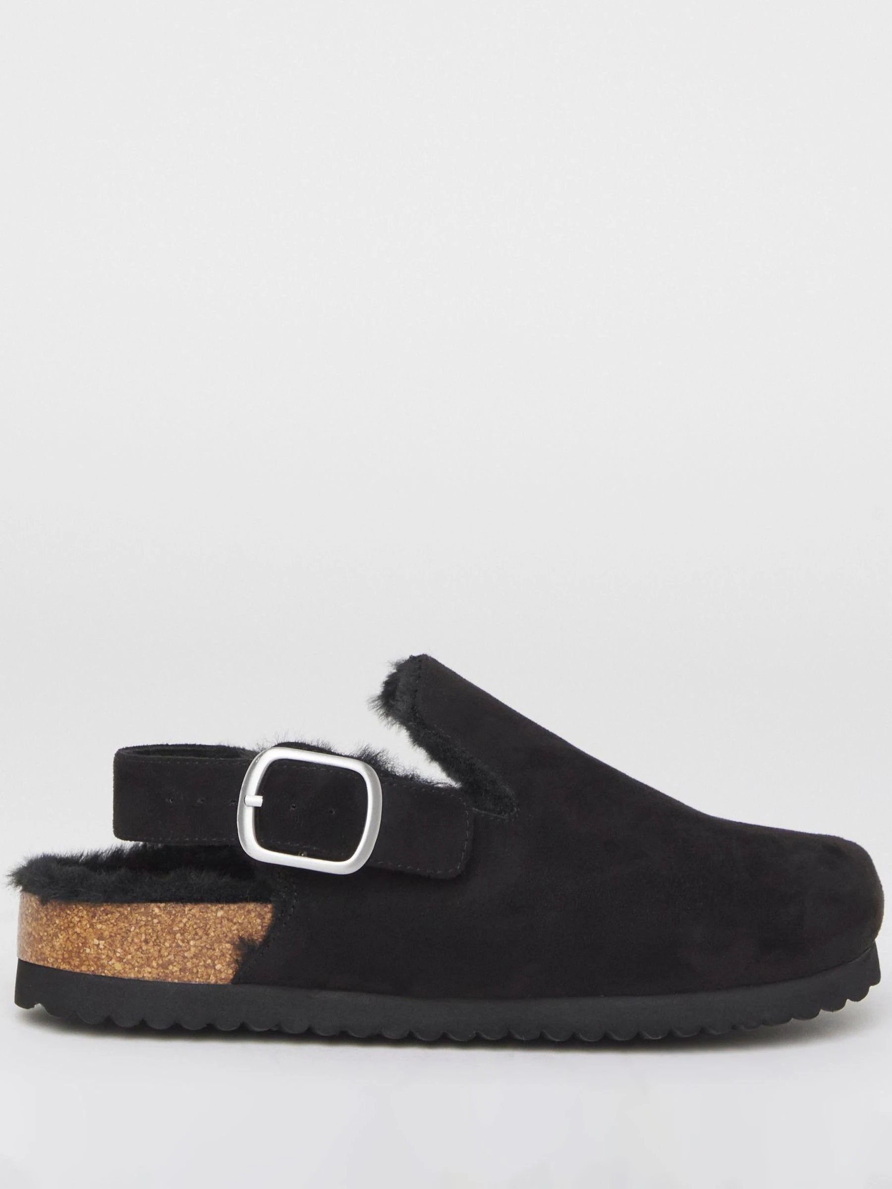Simply Be Black Fluffy Mules With Back Strap