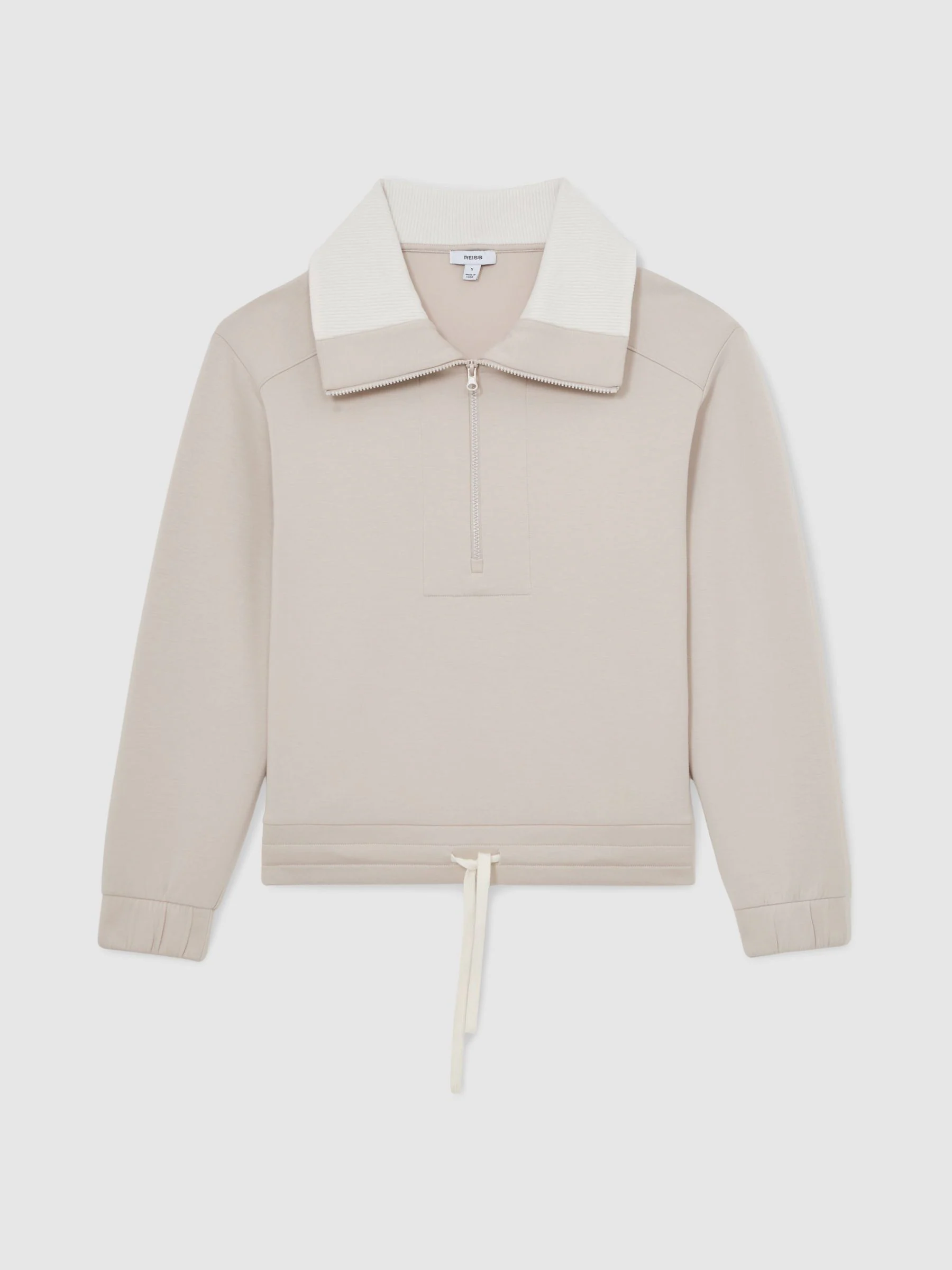 Reiss Stone Neutral Laney Premium Interlock Half-Zip Sweatshirt