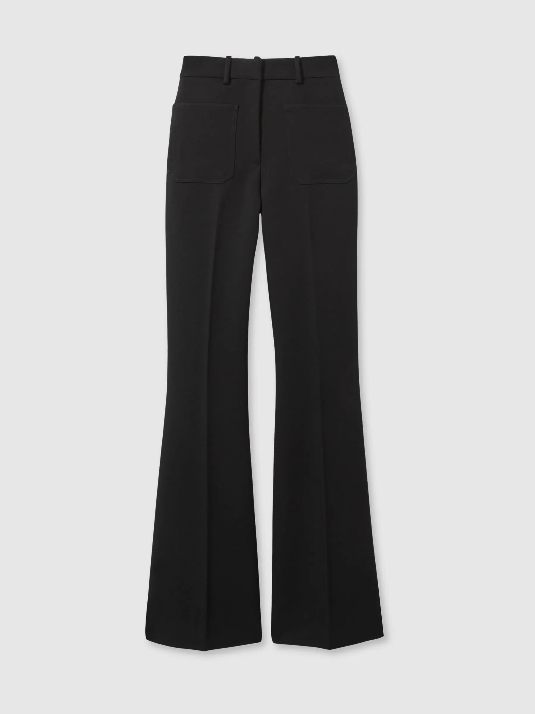 Reiss Black Priya Twill High-Rise Flared Trousers