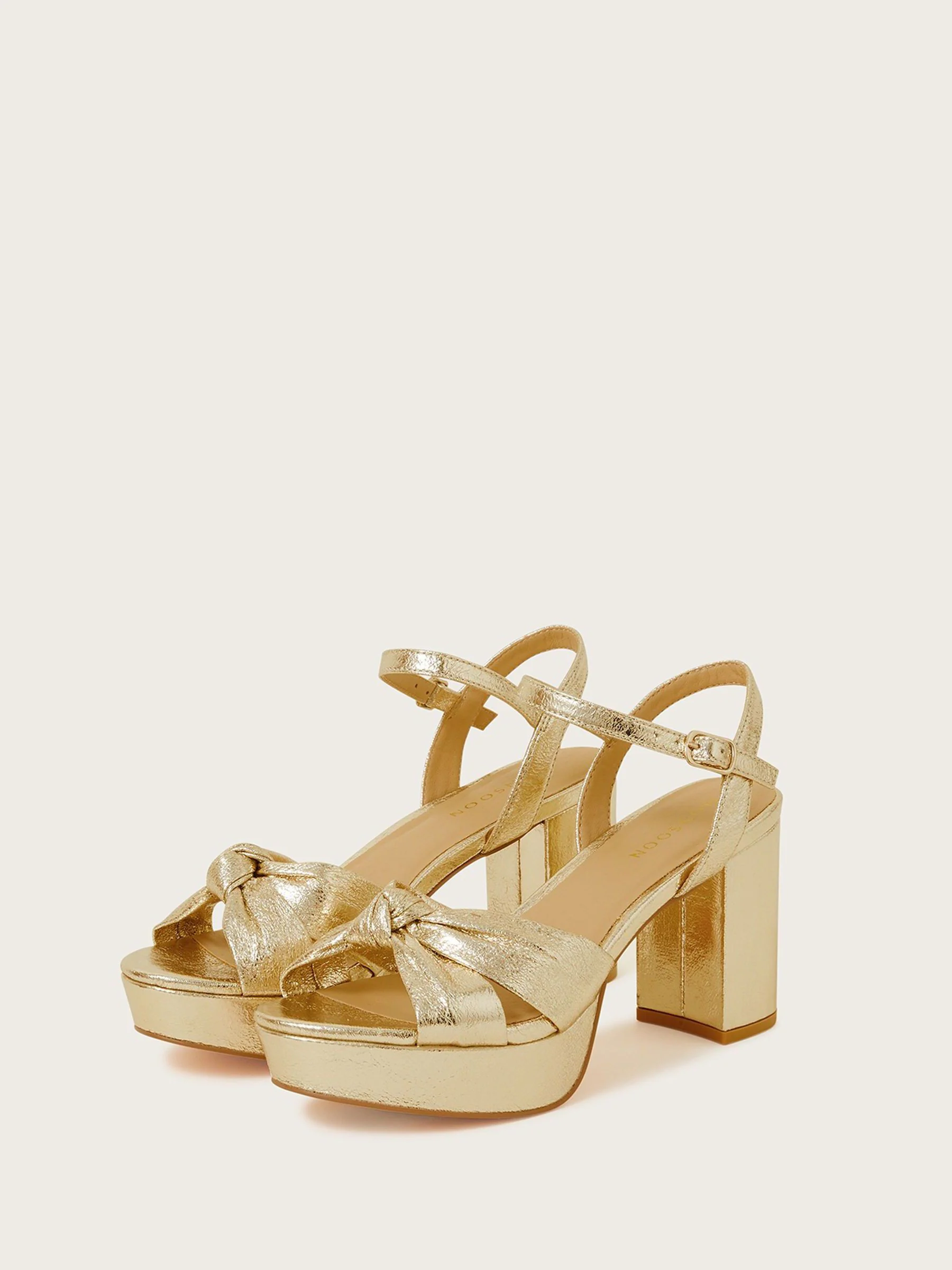 Monsoon Gold Metallic Twist Knot Sandals