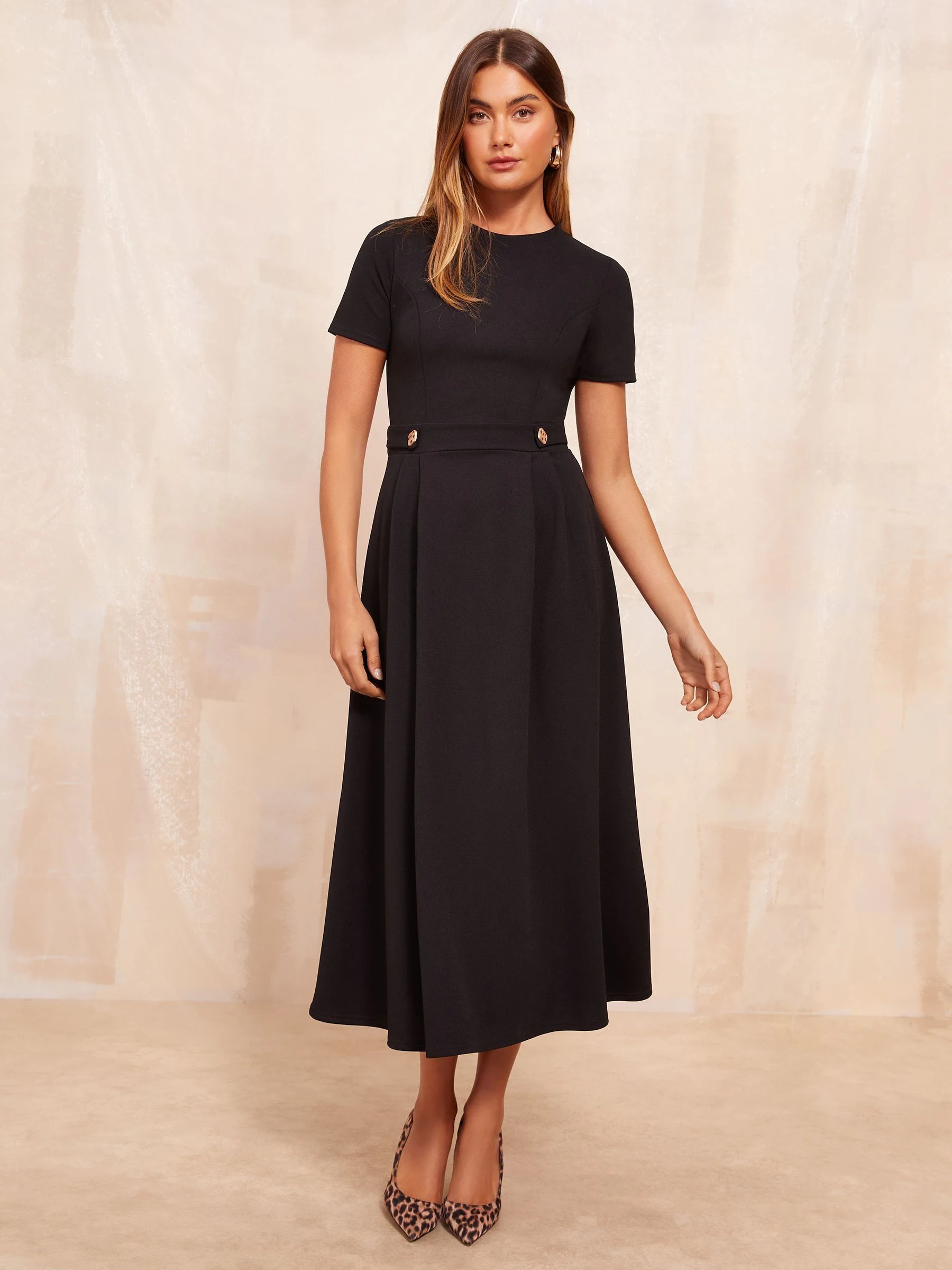 Friends Like These Black Tab Detail Short Sleeve Midi Tailored Dress