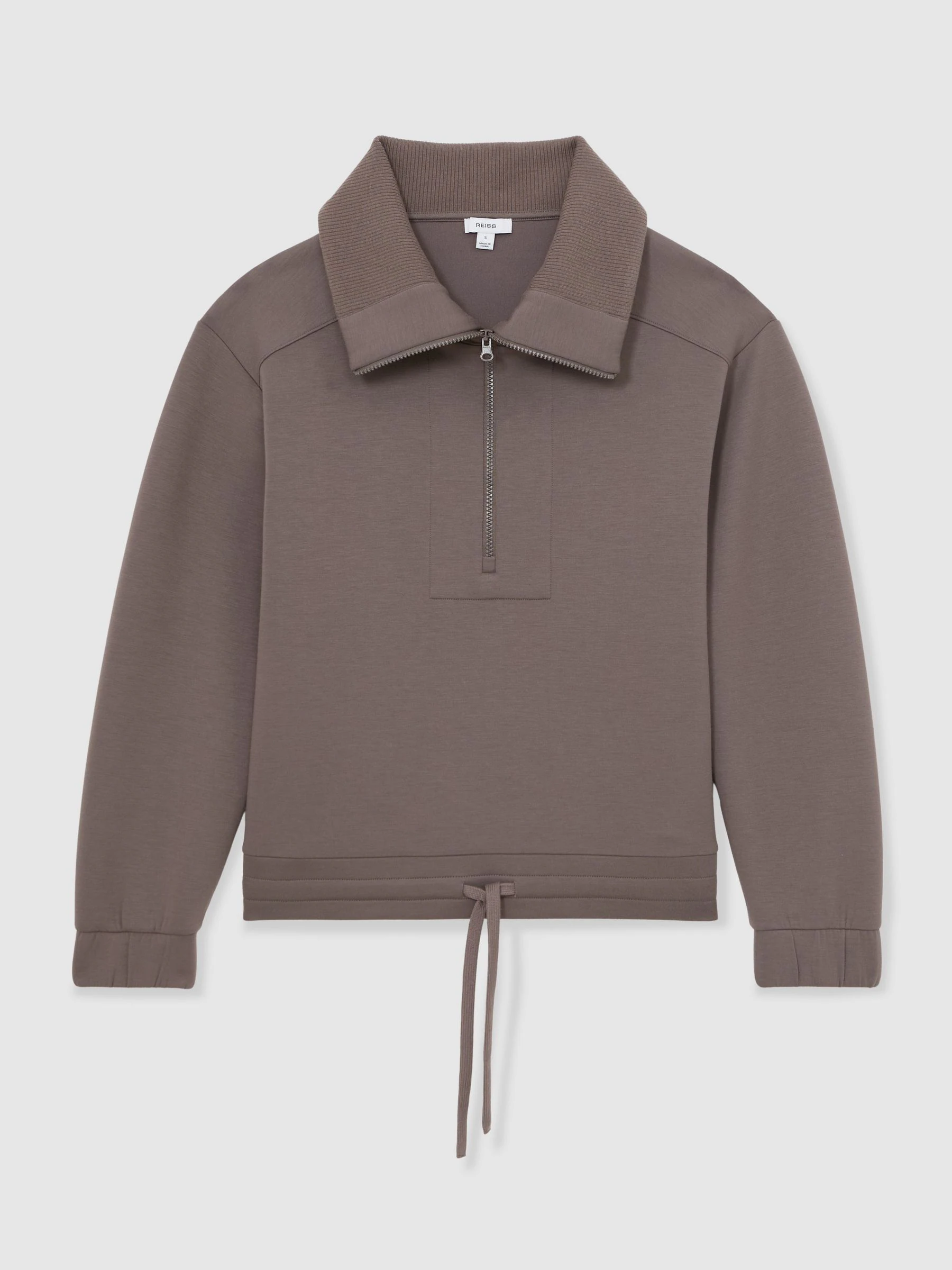 Reiss Taupe Brown Laney Premium Interlock Half-Zip Sweatshirt