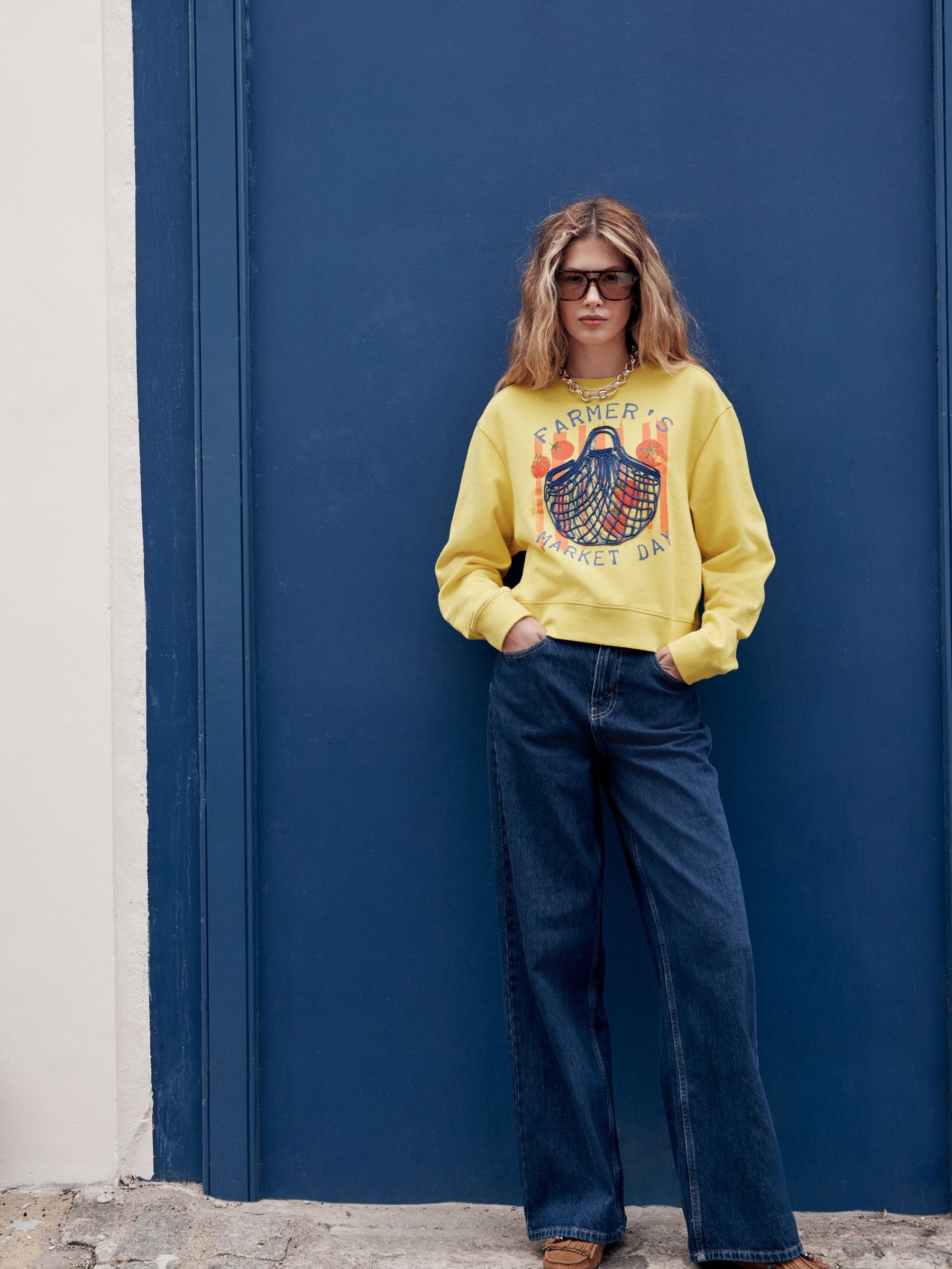 Ochre Yellow Graphic Farmers Market Crew Neck Sweatshirt