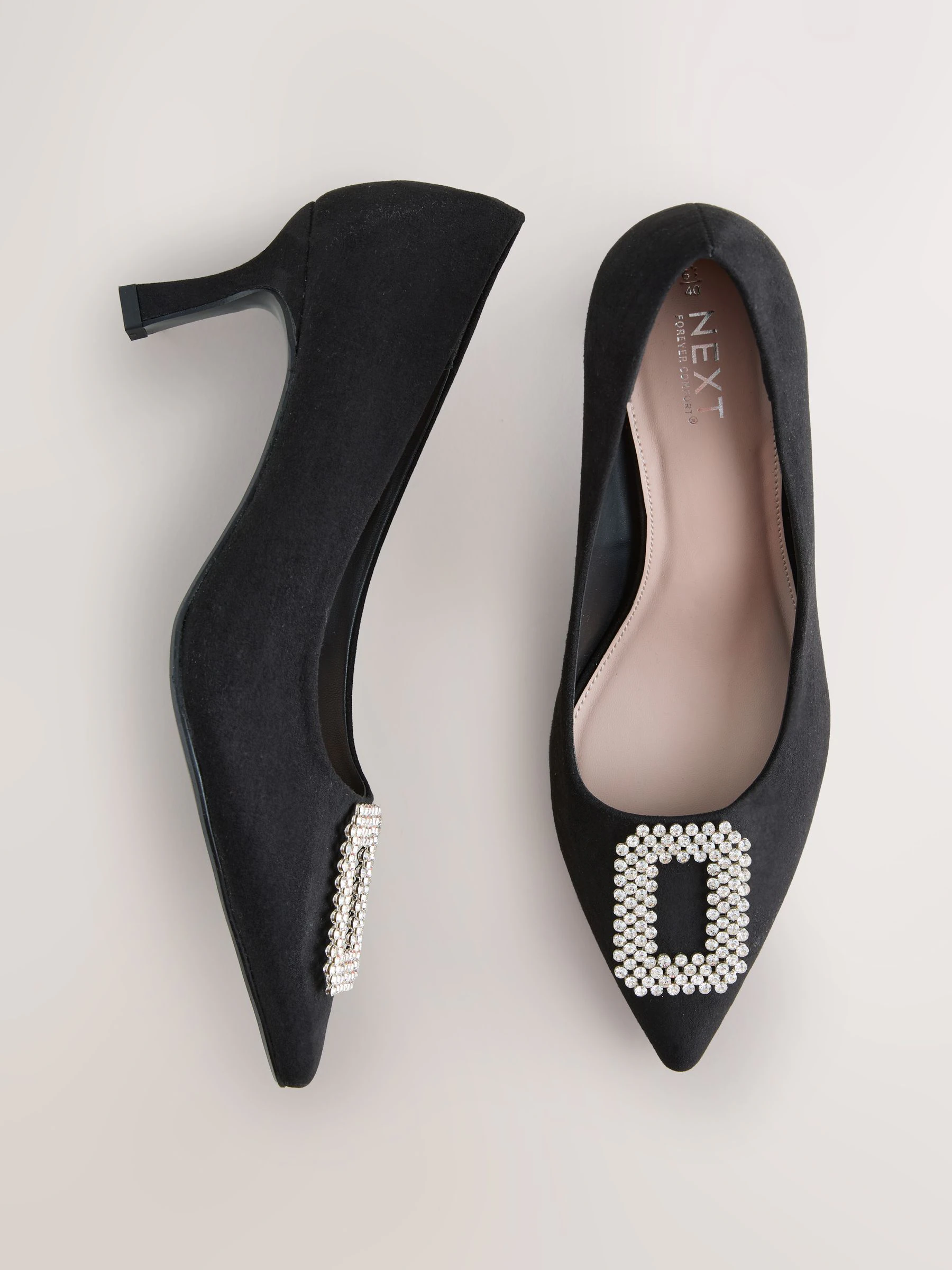 Black Forever Comfort Jewel Trim Pointed Court Heels
