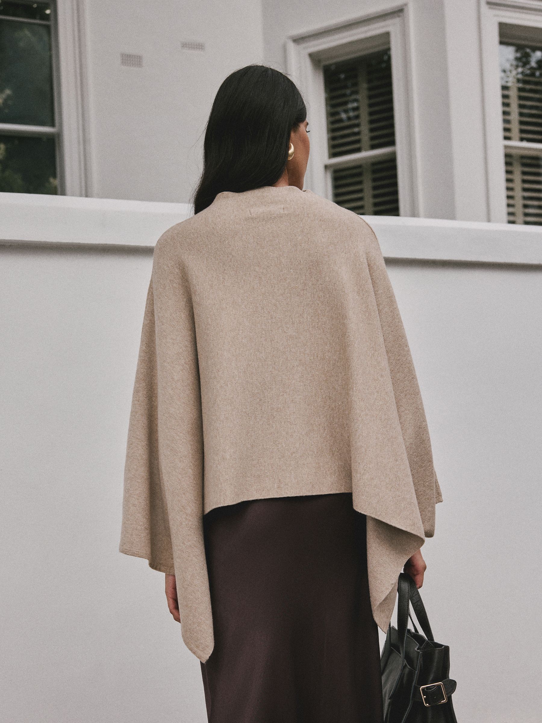 Oatmeal Fine Knit Cape Poncho