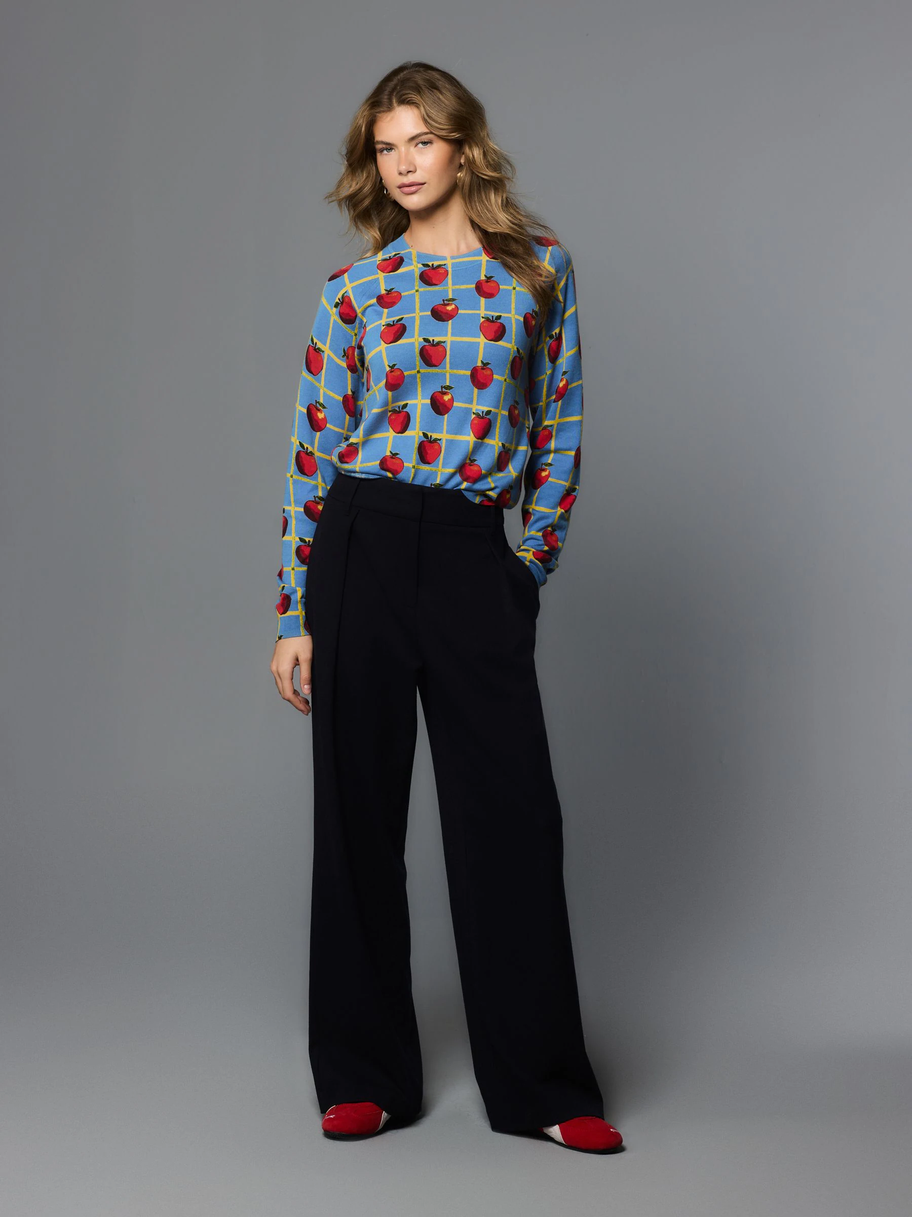 Blue Apple Check Pattern Soft Touch Crew Neck Cotton Rich Jumper