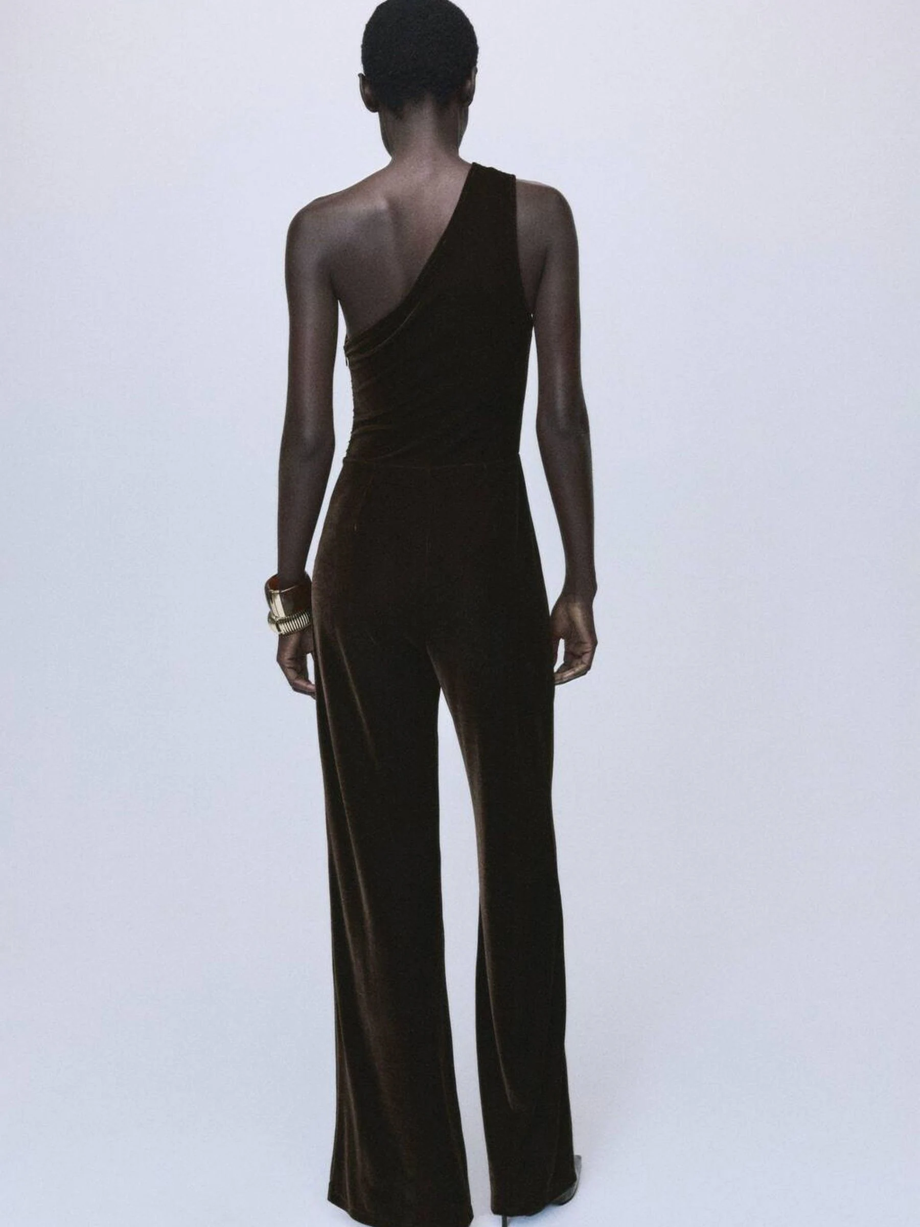 Mango Brown Velvet Wide Leg Jumpsuit