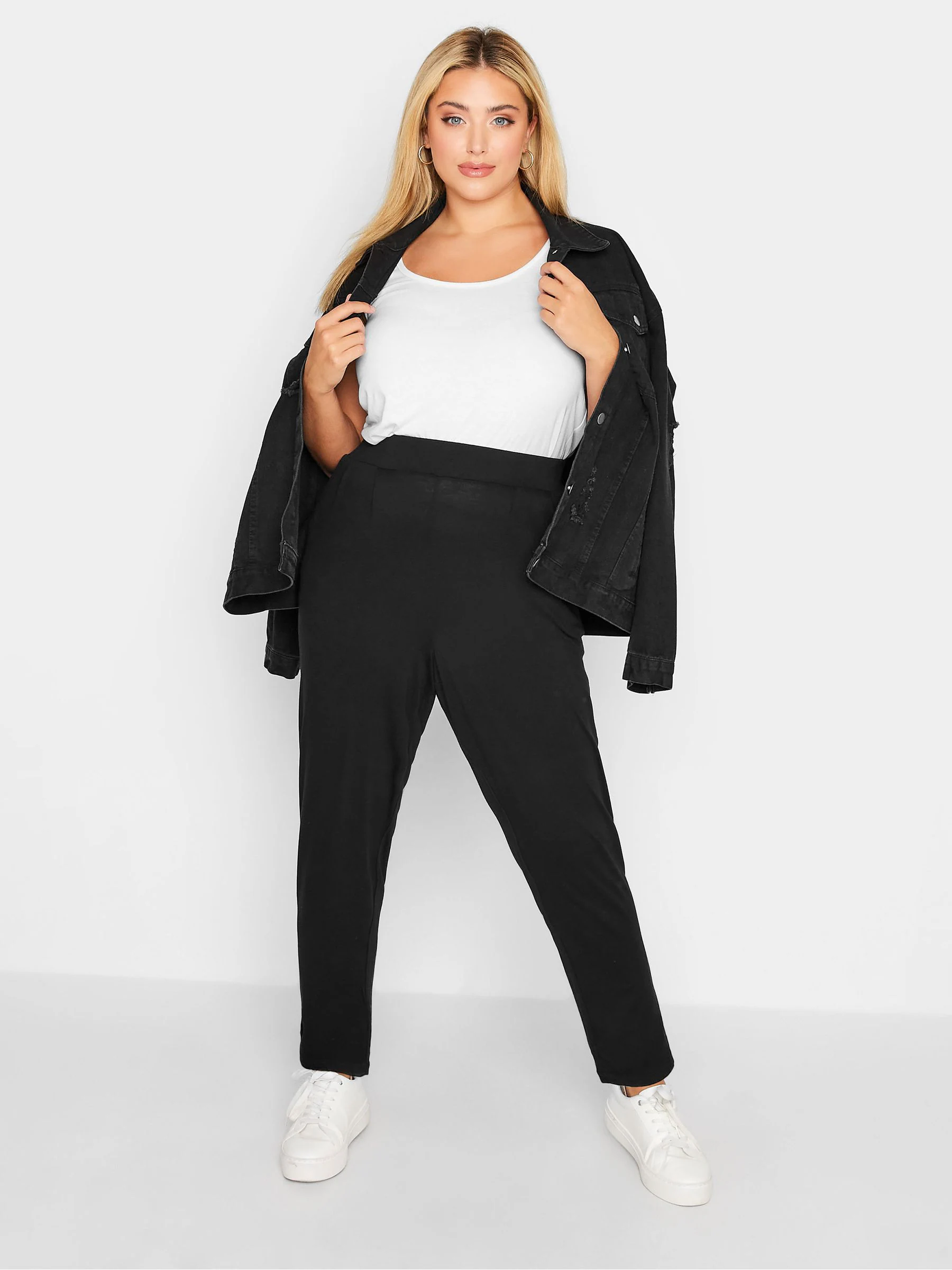 Yours Curve Black Double Pleat Stretch Jersey Joggers