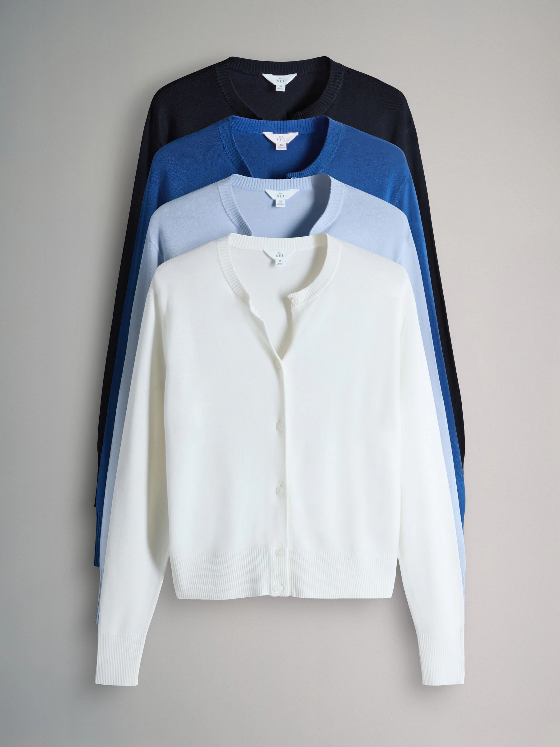 The Set 4 Pack Fine Knit Button Through Cardigans Navy Blue/Light Blue/Cream