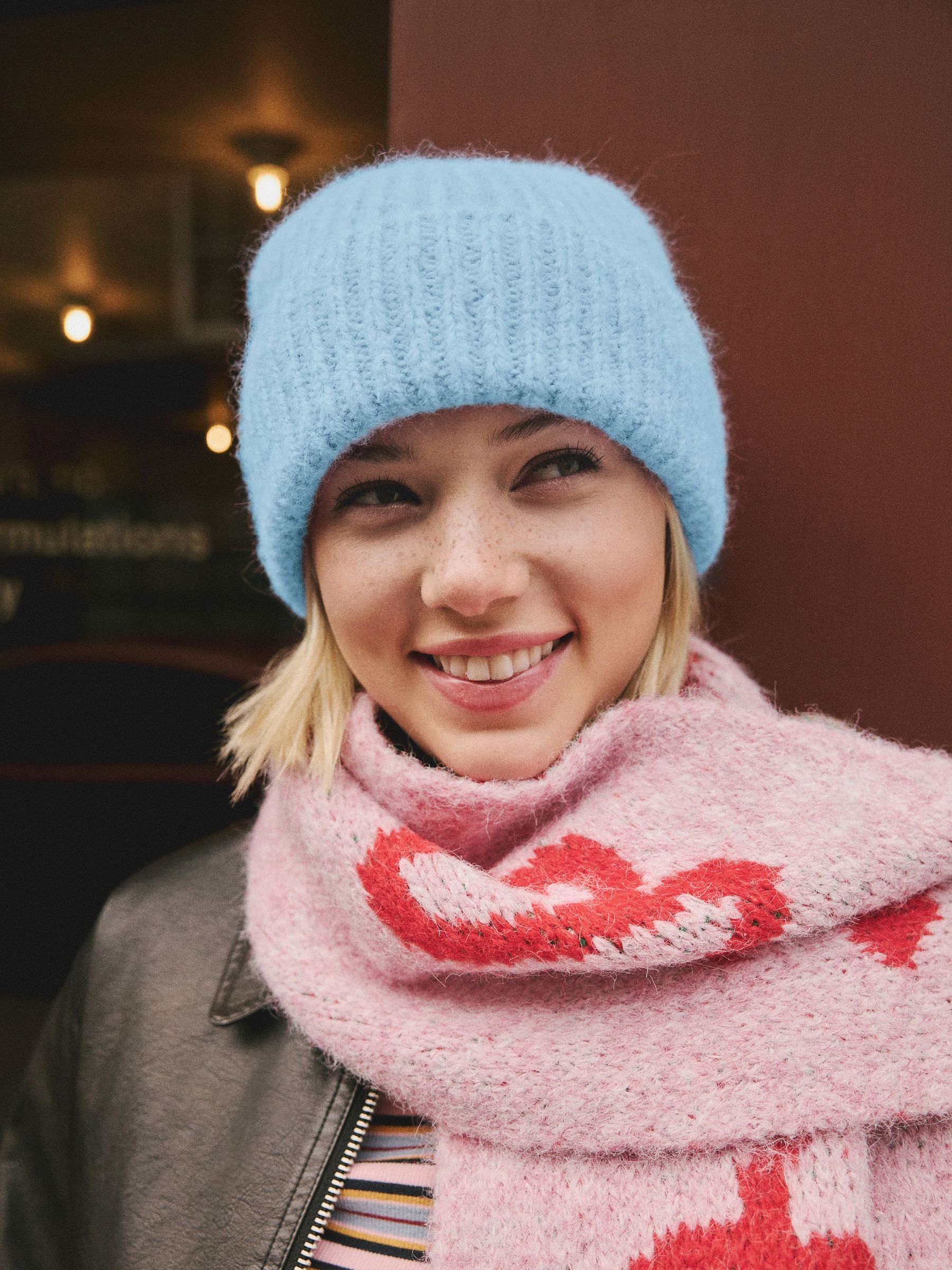 Light Blue Ribbed Beanie Containing Wool Hat