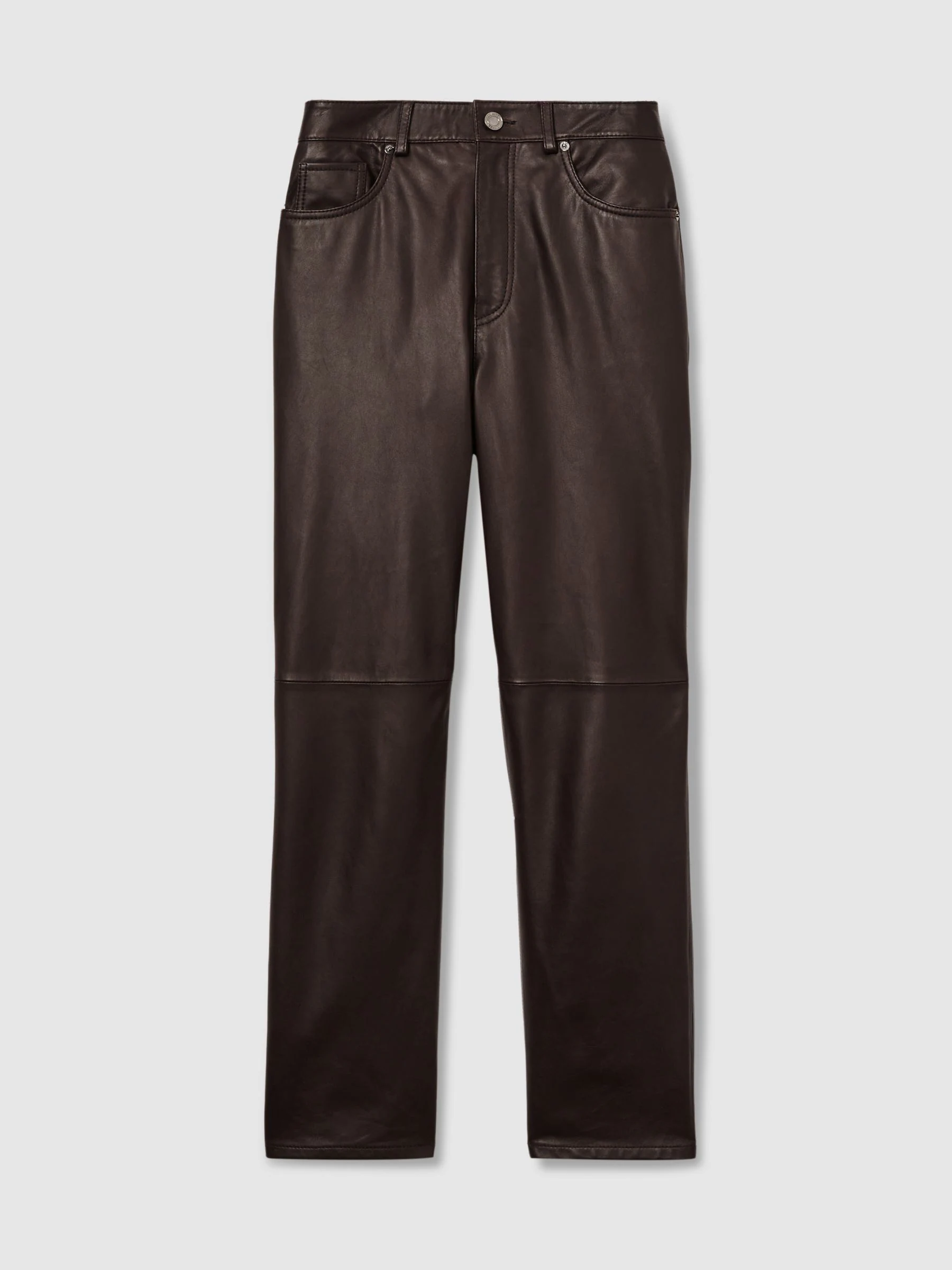 Reiss Chocolate Verona Leather Slim-Leg Trousers