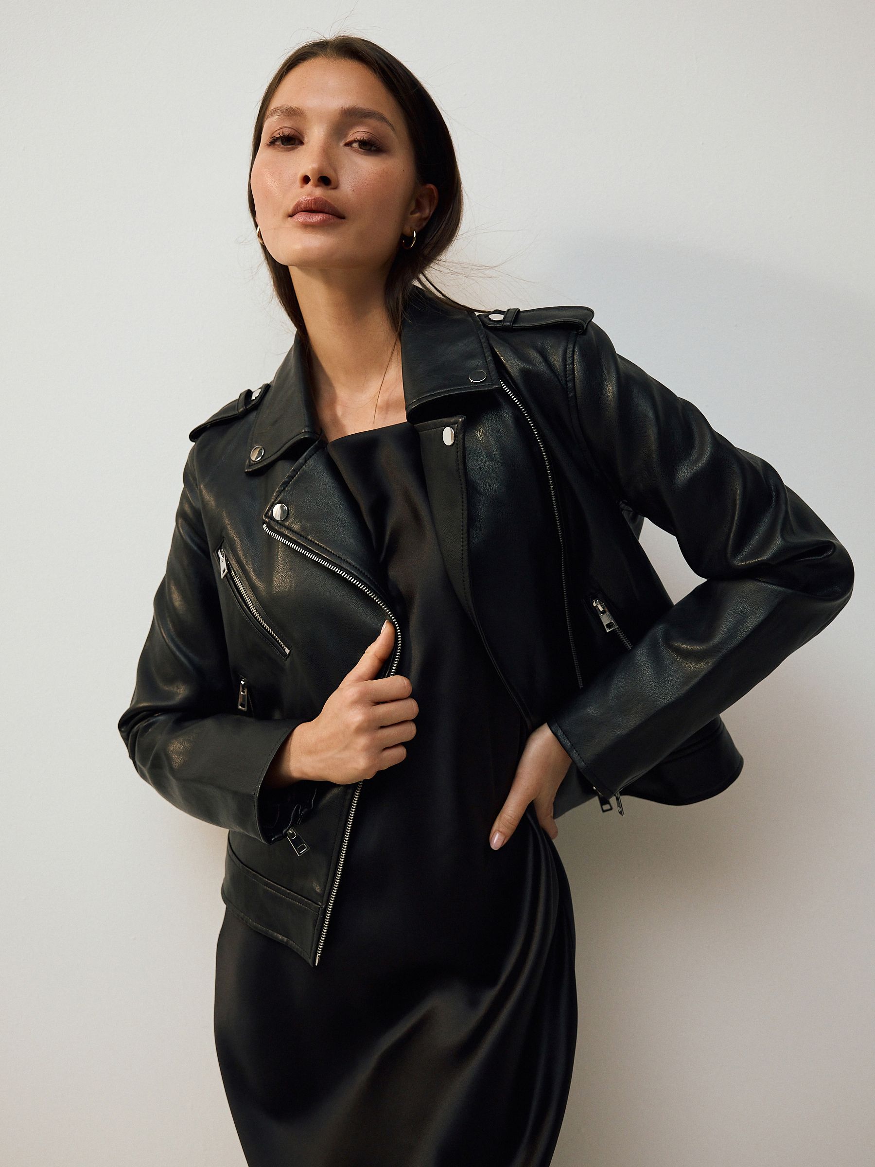 Black Faux Leather Biker Jacket
