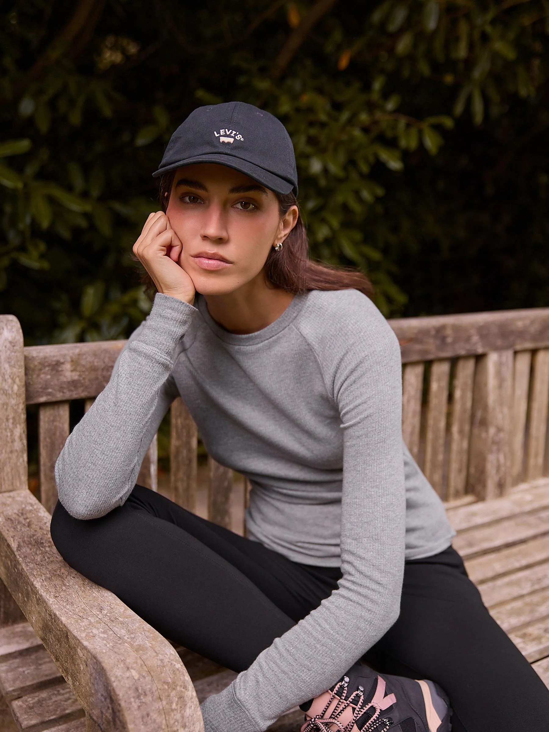 Grey Thermal Raglan Long Sleeve Crew Neck Top