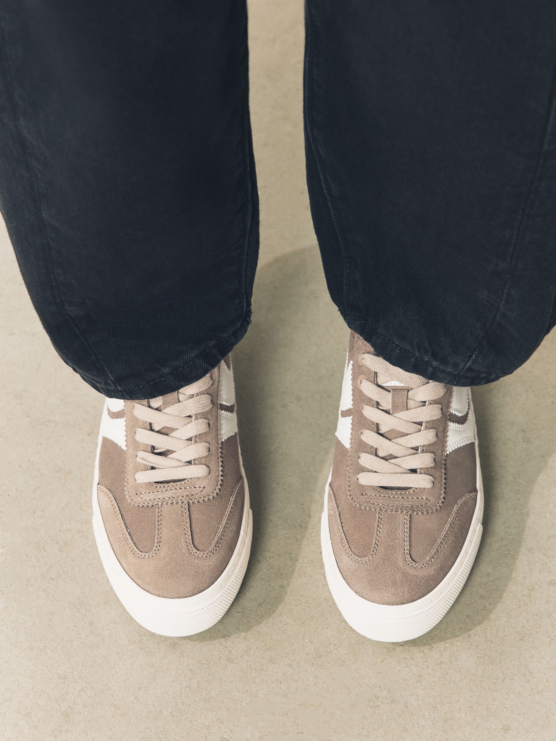 Mocha Brown Forever Comfort® Suede Side Stripe Skater Lace Up Trainers