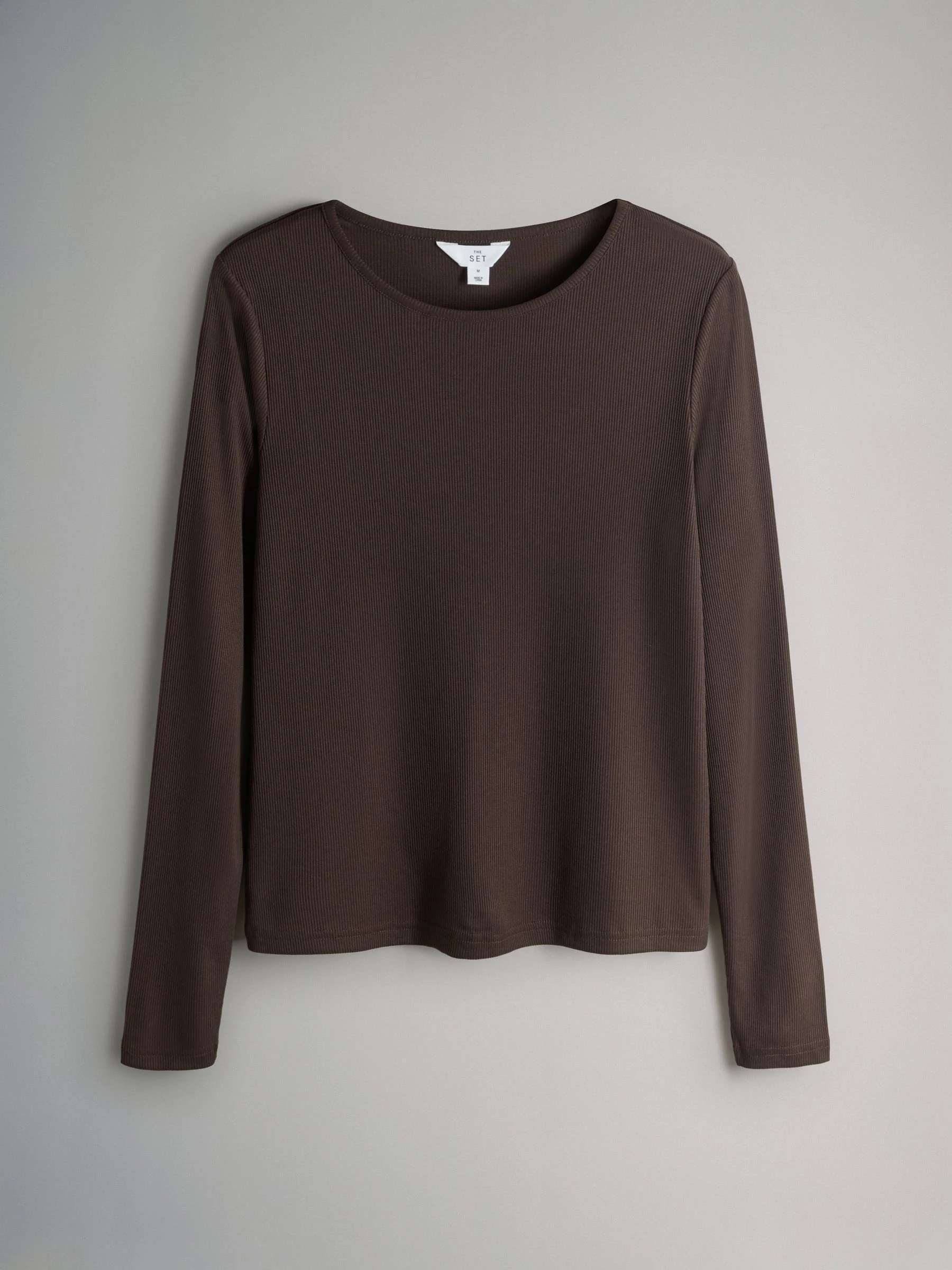 The Set 2 Pack Soft Touch Ribbed Long Sleeve Leg Pyjamas Chocolate Brown/Stripe