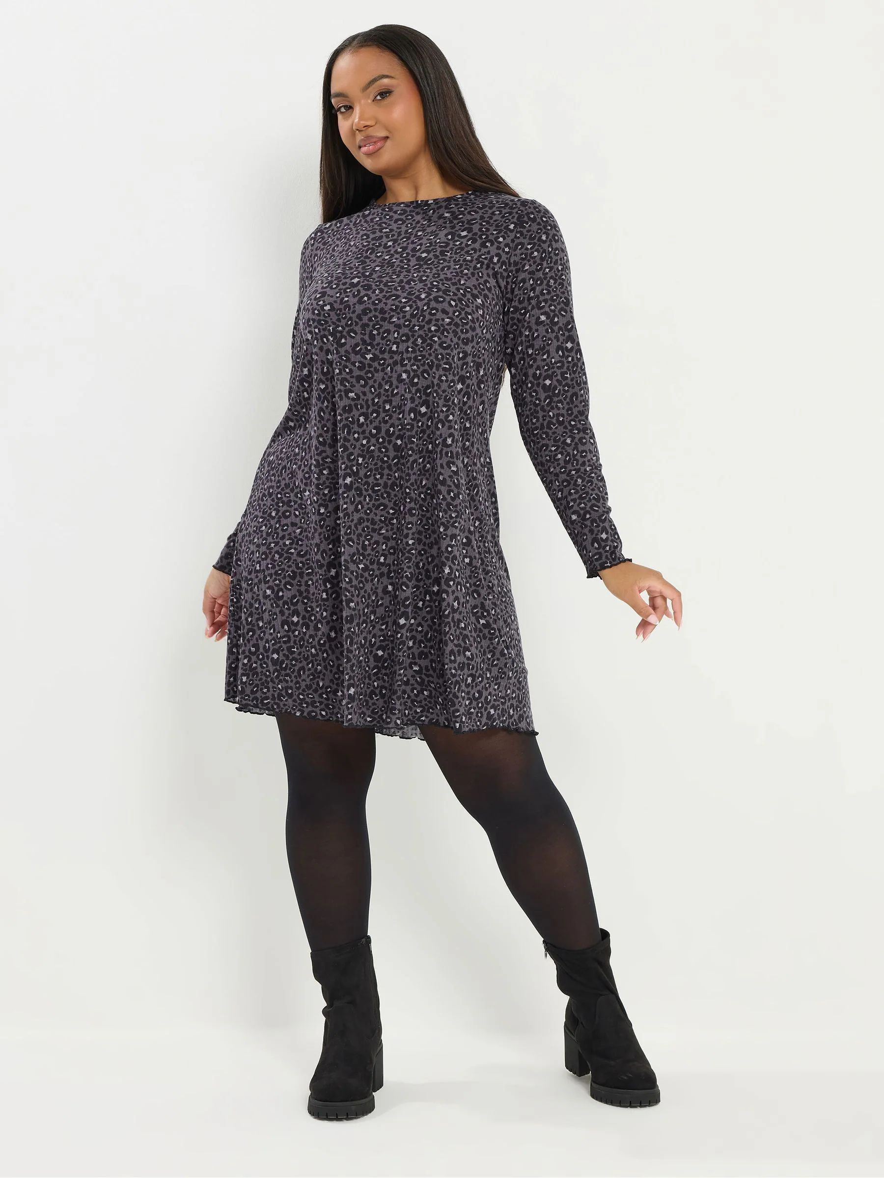 Yours Curve Grey Printed Ribbed Tunic