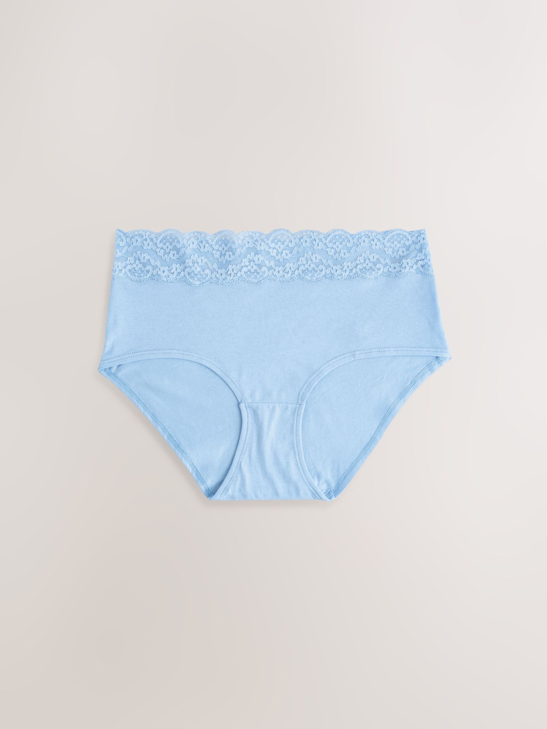 Blue Midi Cotton and Lace Knickers 7 Pack