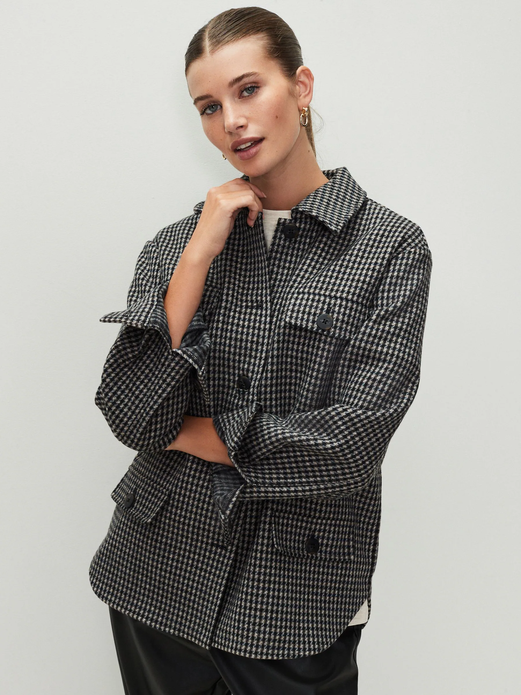 Neutral/Black Brushed Check Shacket