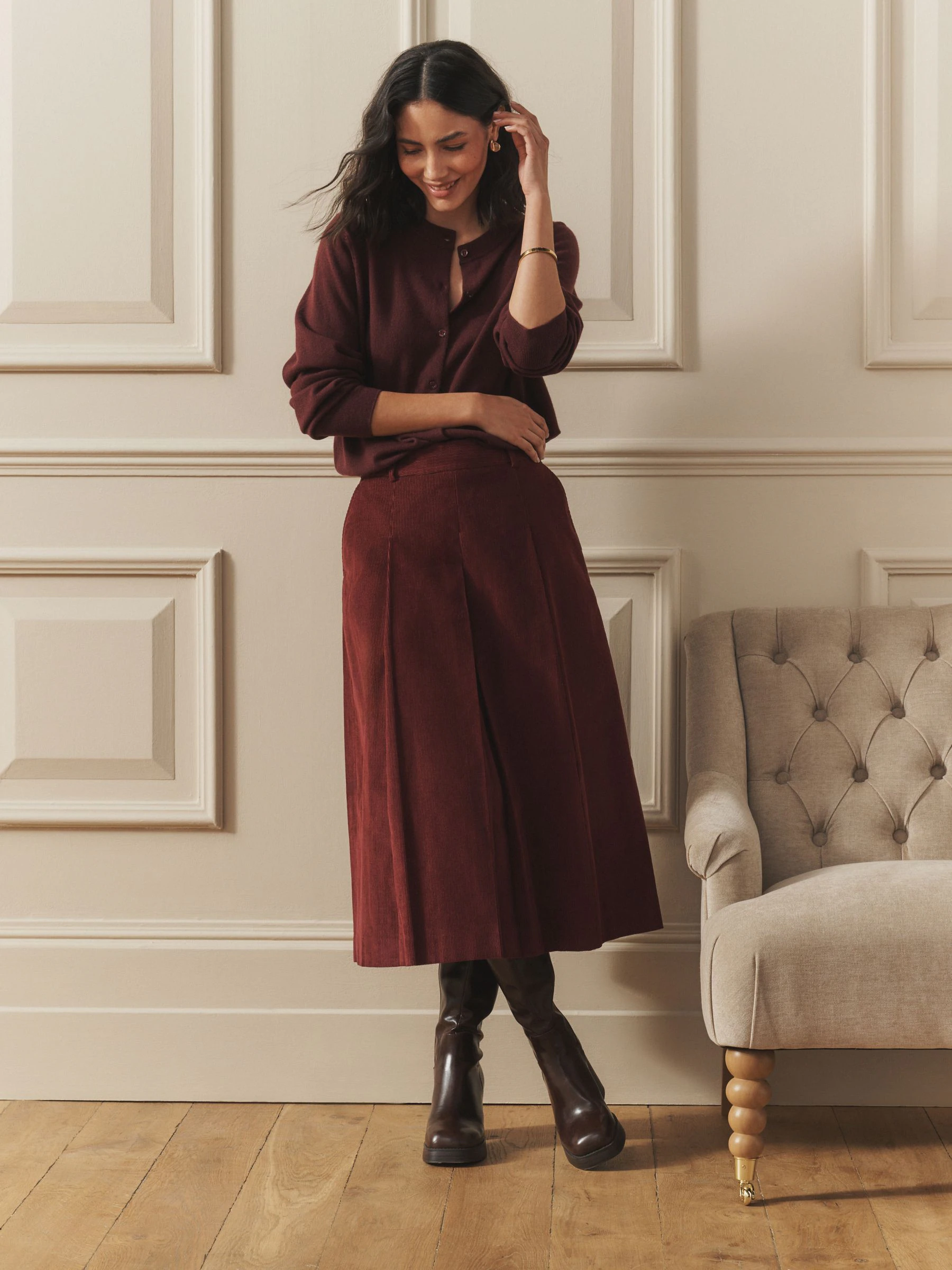 Laura Ashley Burgundy Red Maxi Cord Skirt