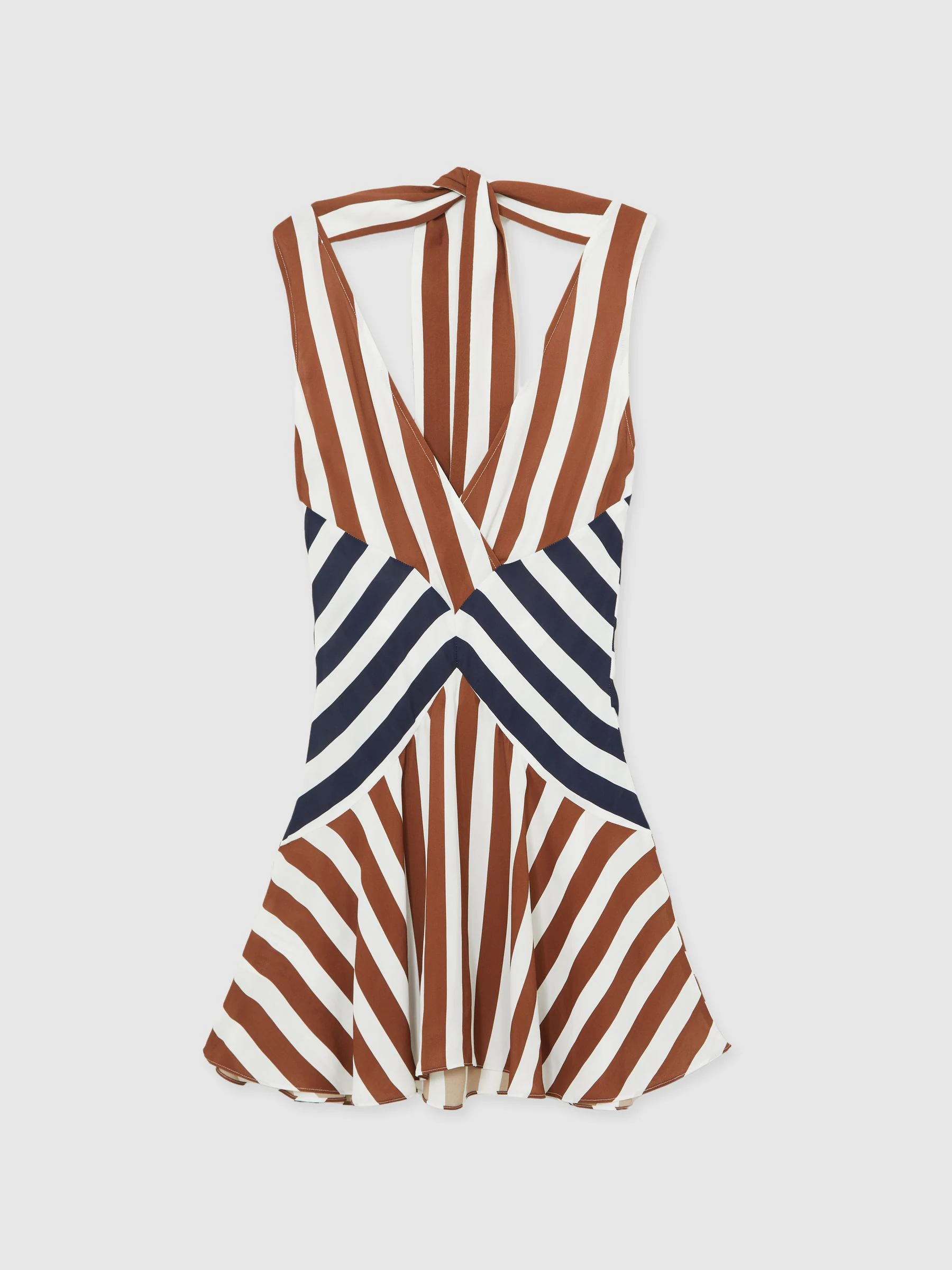 Reiss Brown/Navy Esme Stripe-Print Sleeveless Mini Dress