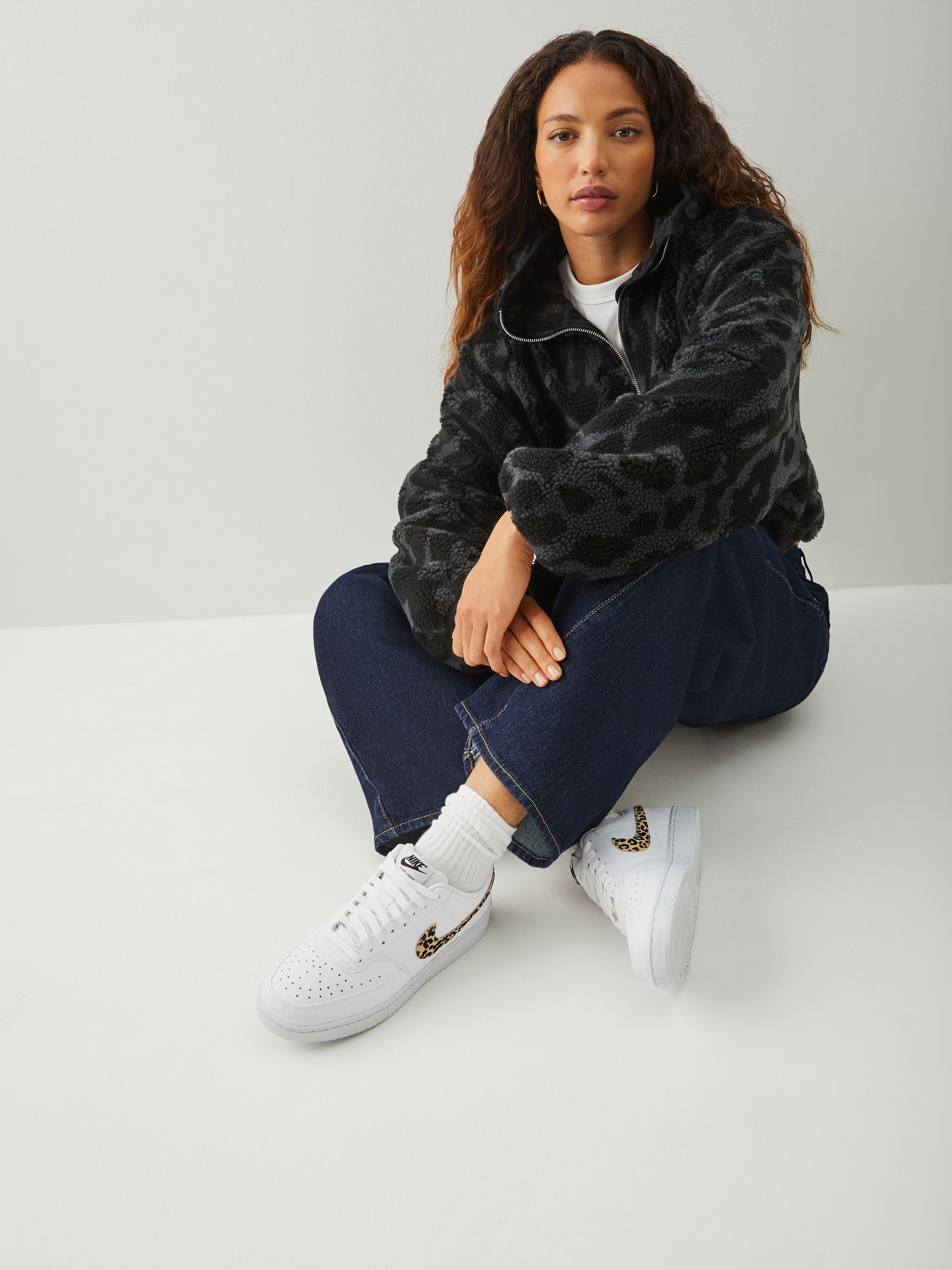 Nike White/Leopard Court Vision Low Next Nature SE Trainers