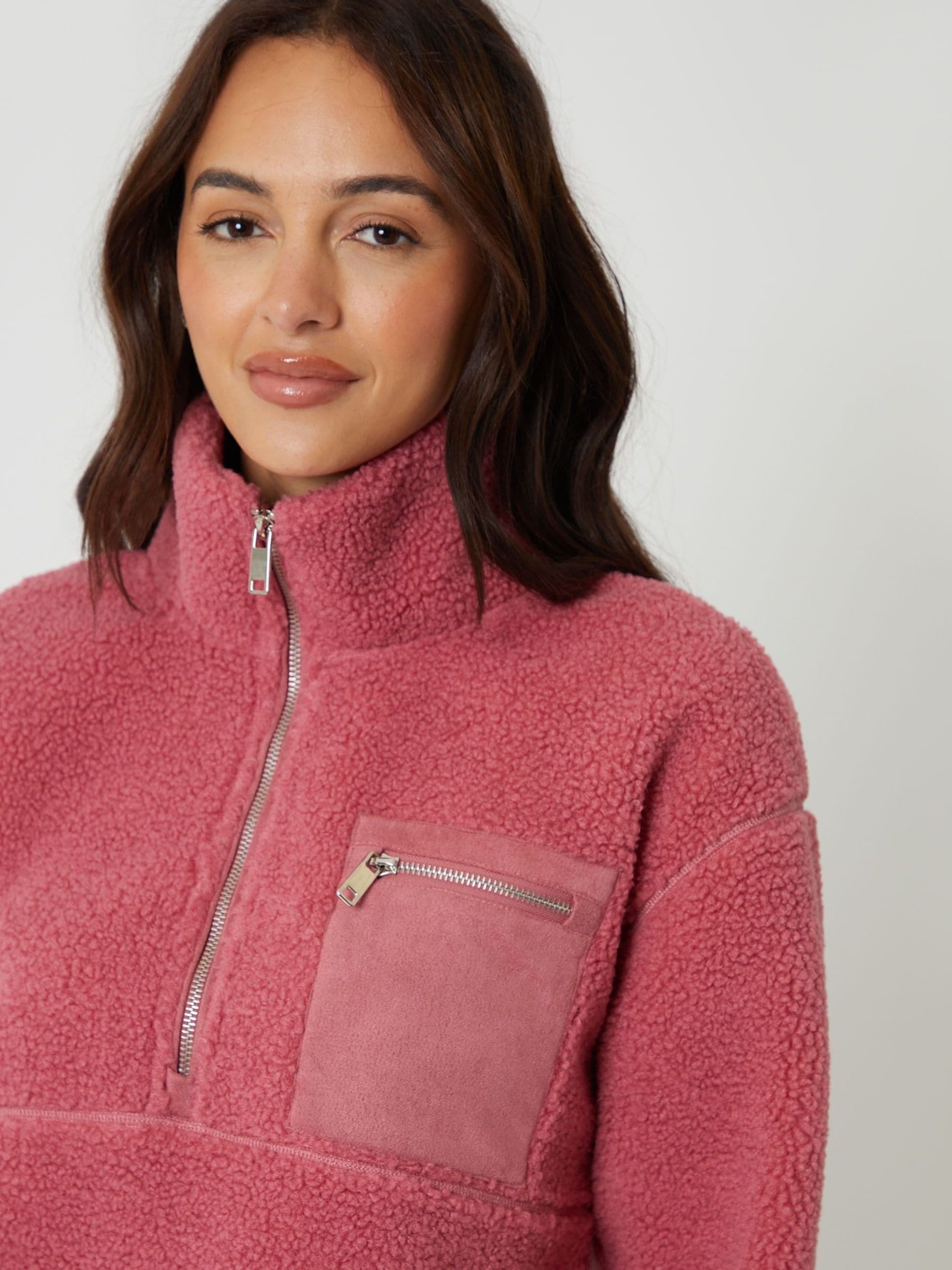Threadbare Pink Half Zip Borg Fleece