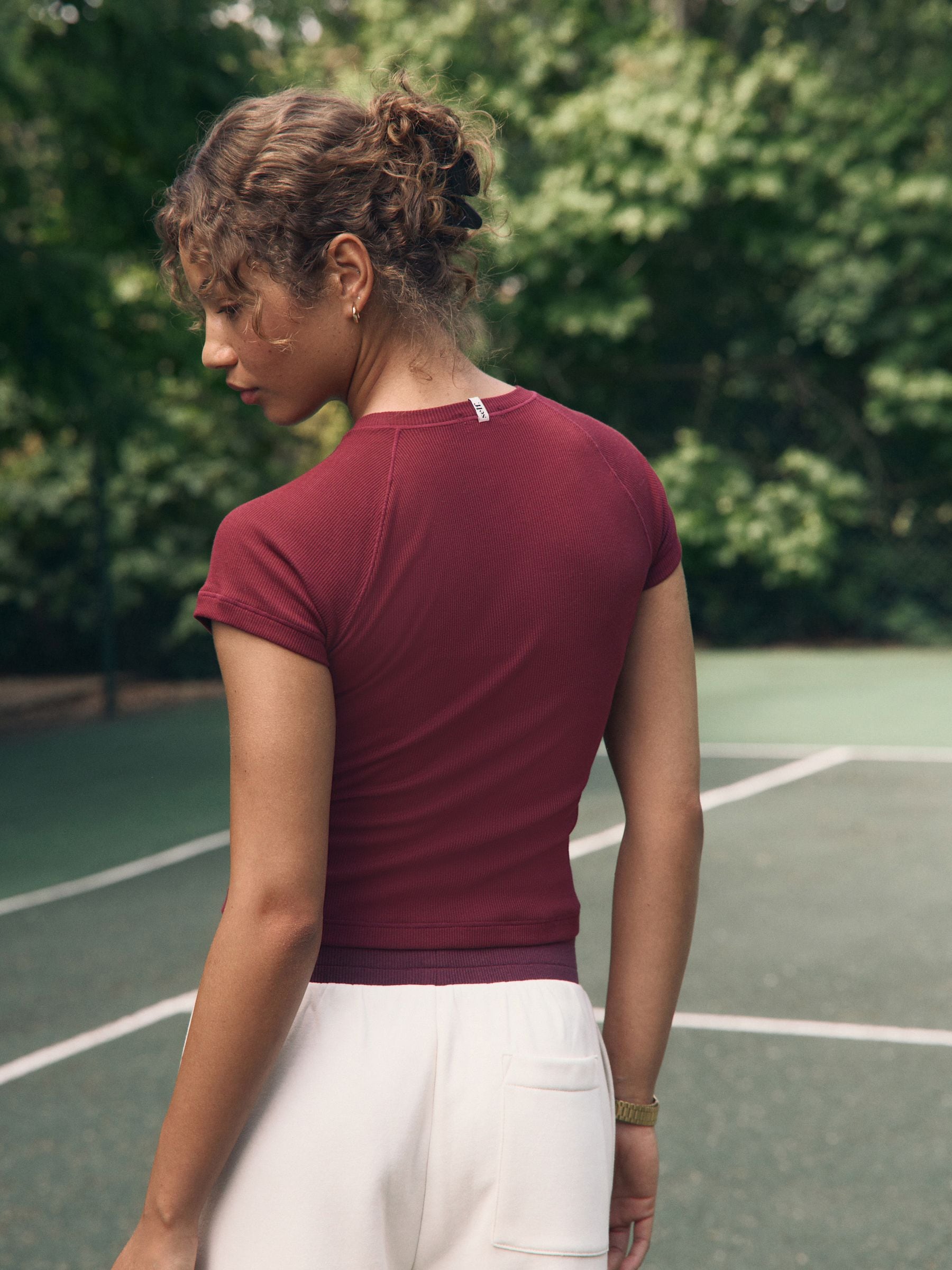 self. Burgundy Fitted Rib T-Shirt