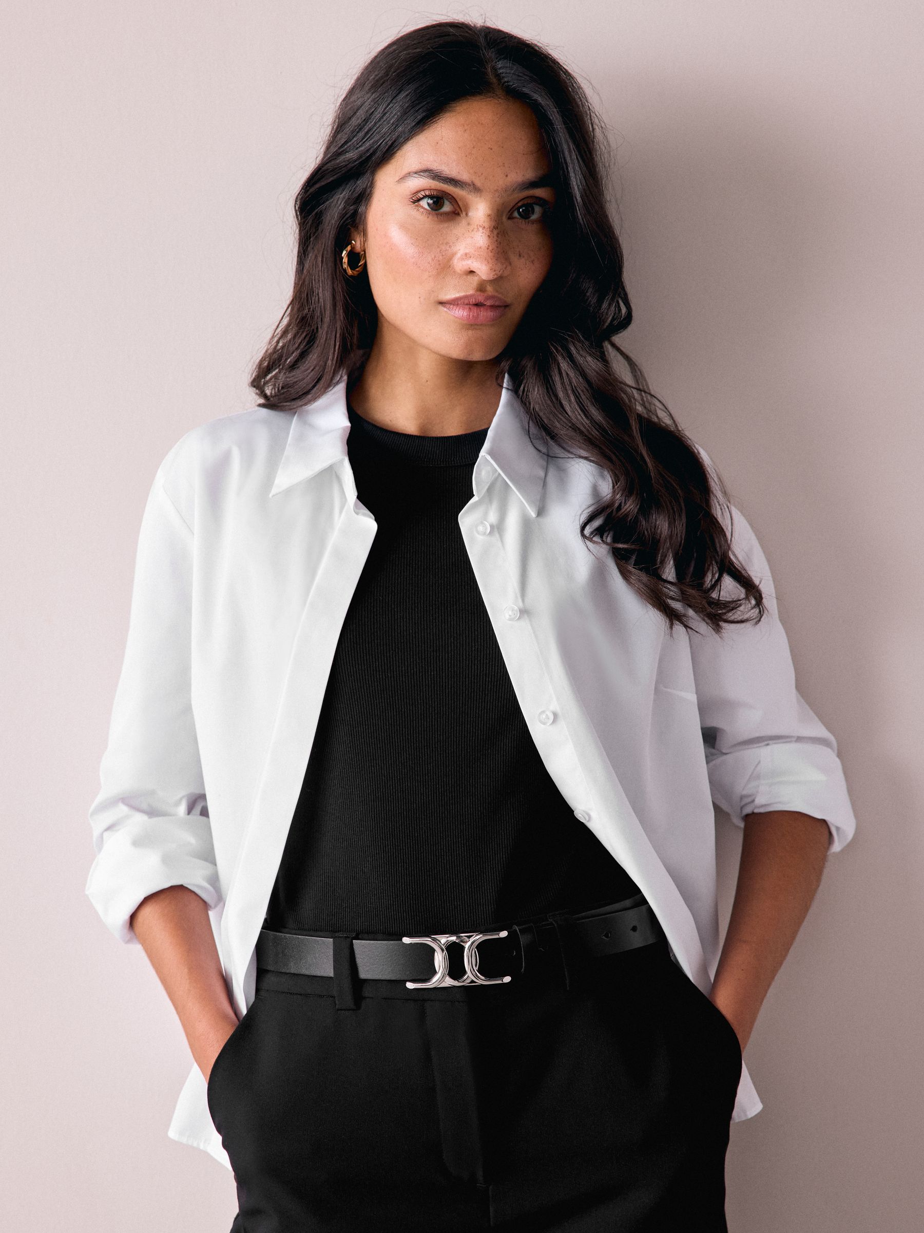 Black/Silver Tone Regular Statement Buckle Leather Belt