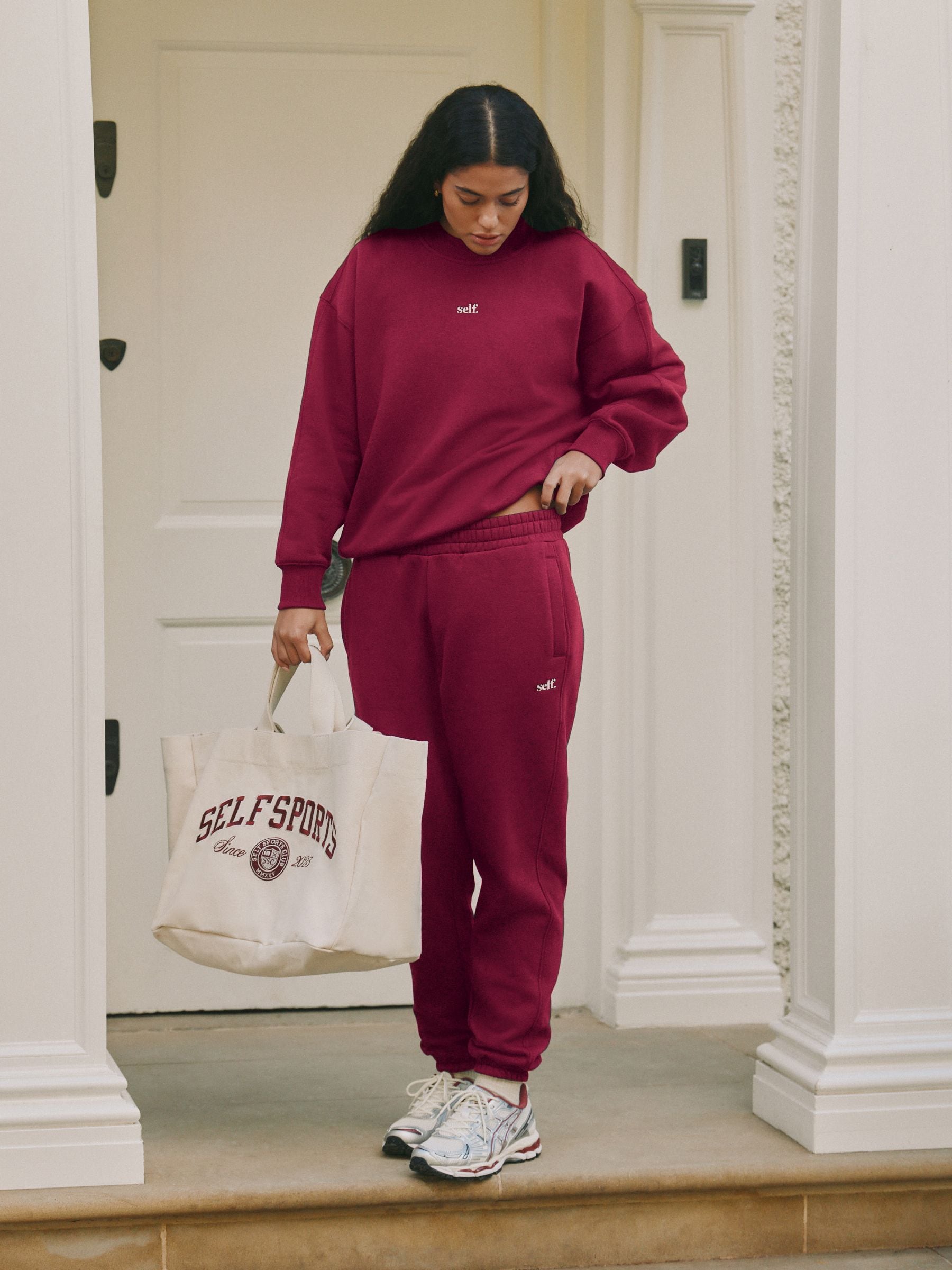 self. Red Cuffed Joggers