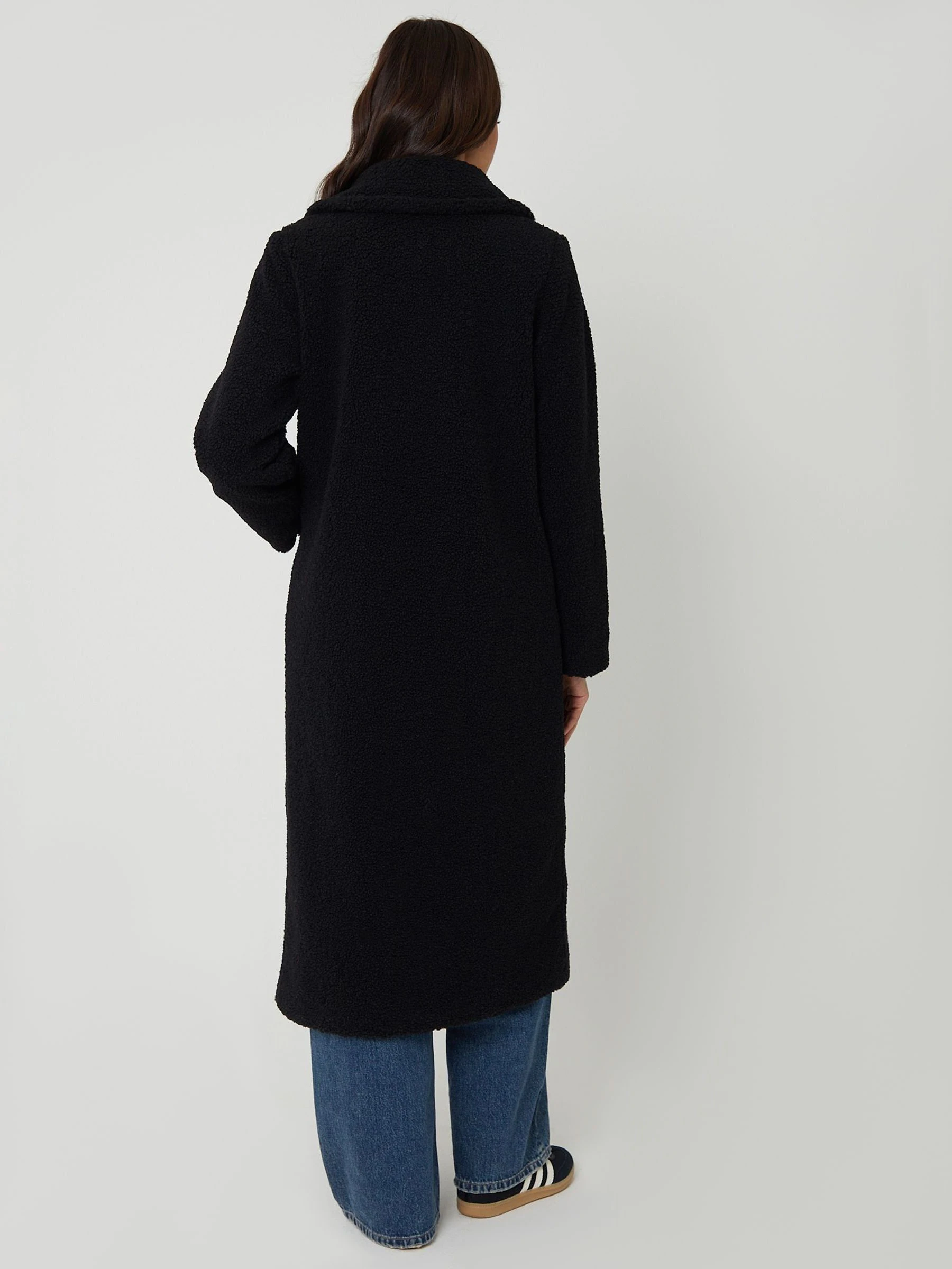 Threadbare Black Longline Double Breasted Borg Coat