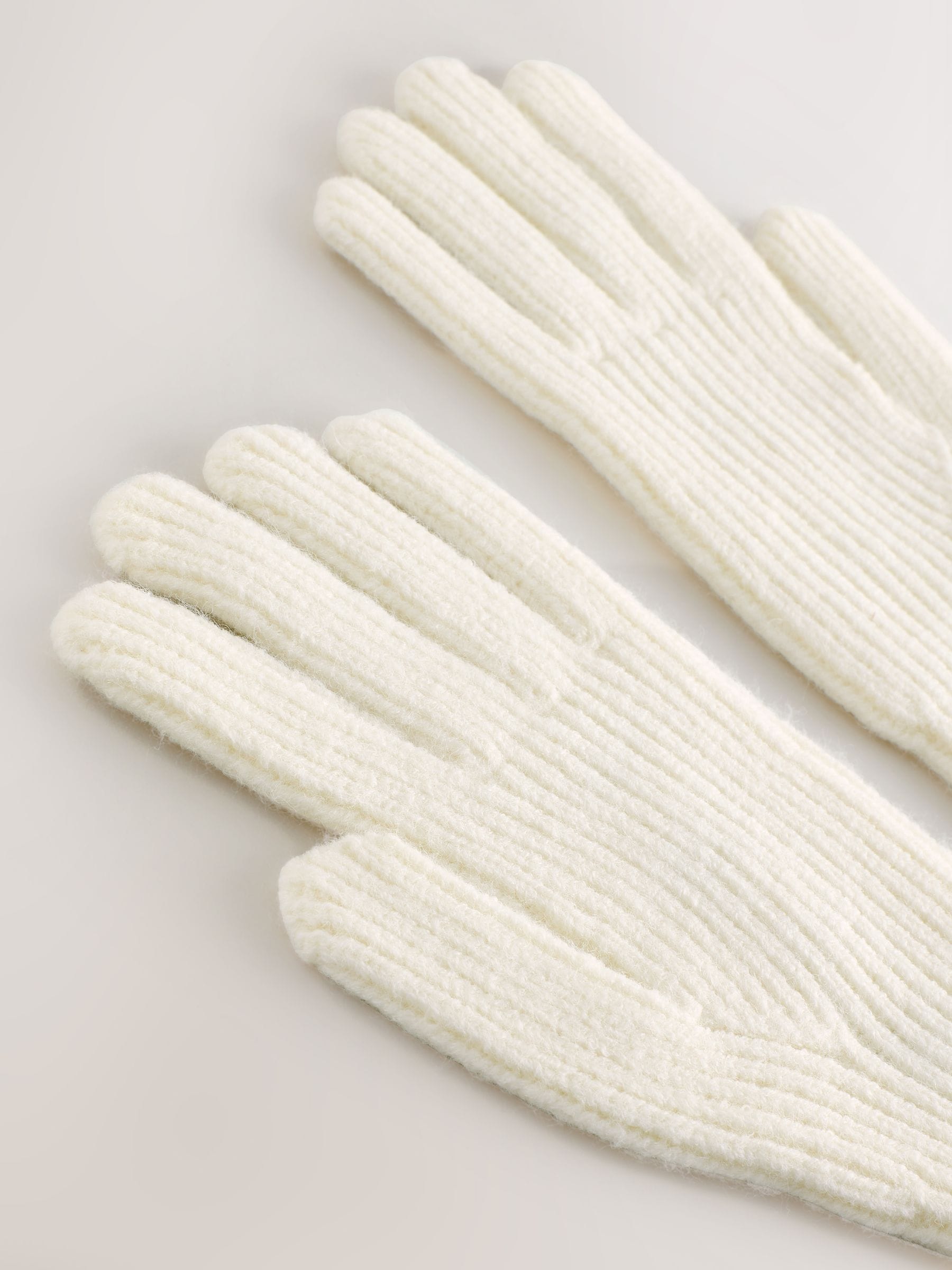 Cream Rib Knit Gloves