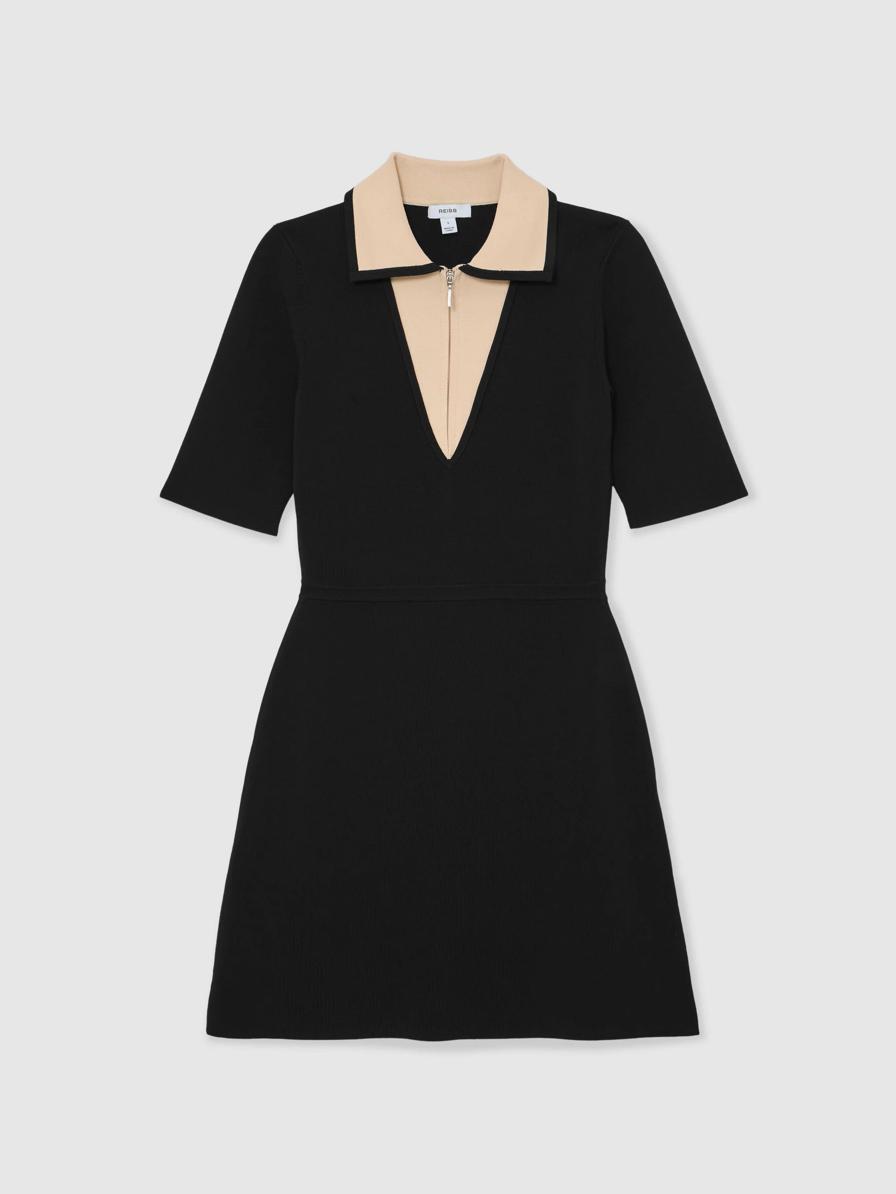 Reiss Black/Ivory Sophie Contrast-Collar Knitted Mini Dress