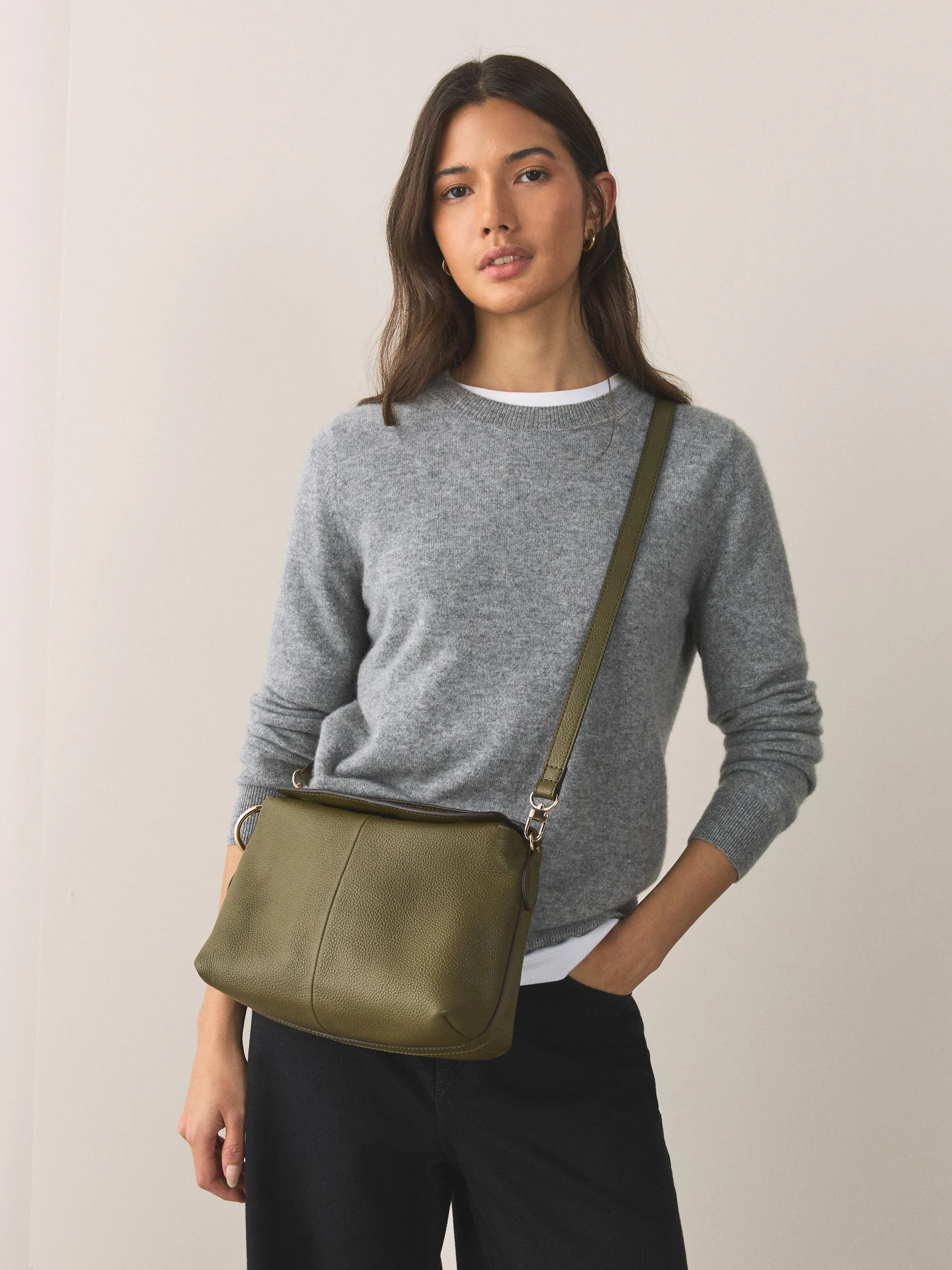Green Leather Slouchy Cross-Body Bag