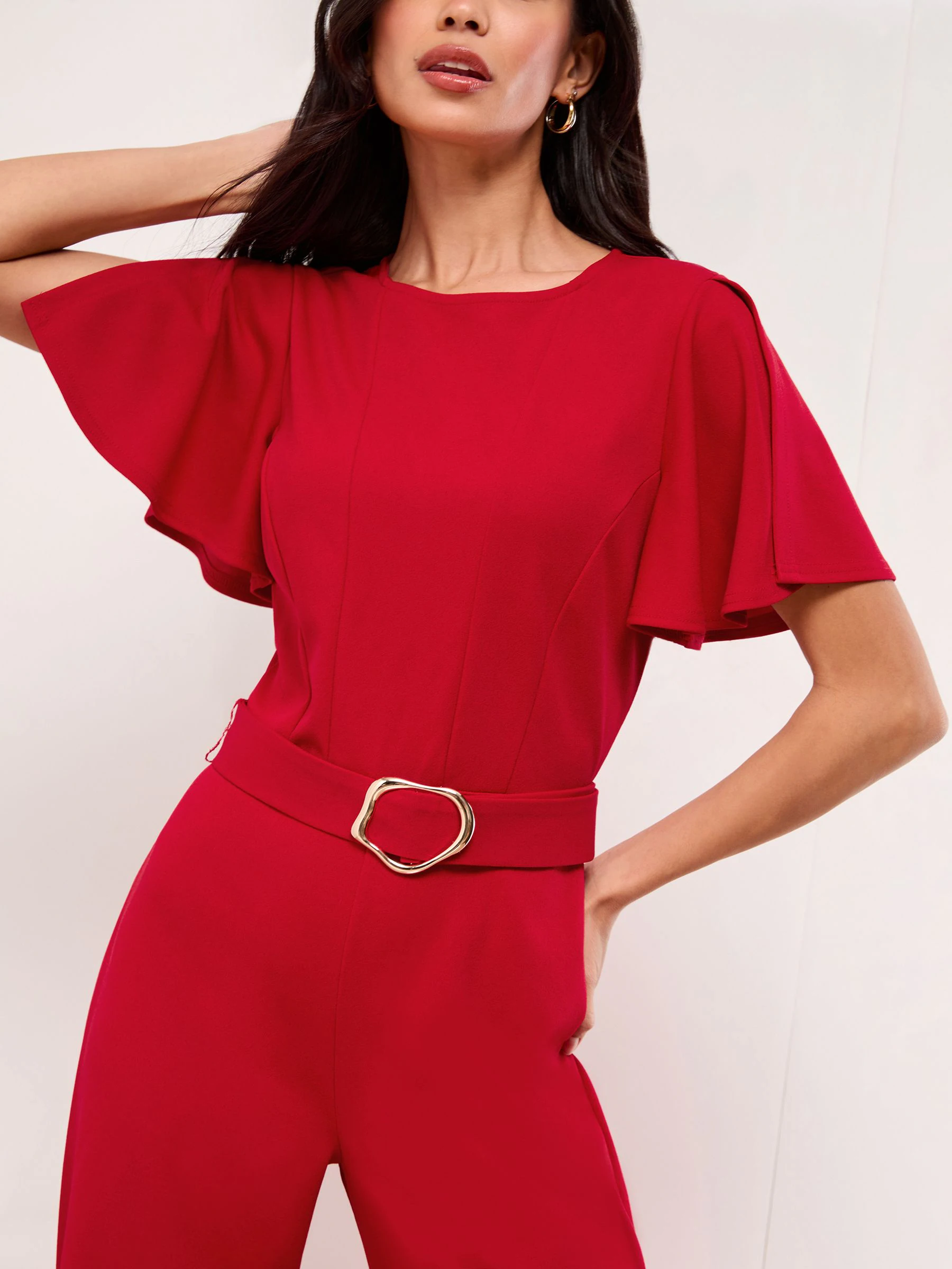 Lipsy Red Short Sleeve Hardware Jumpsuit