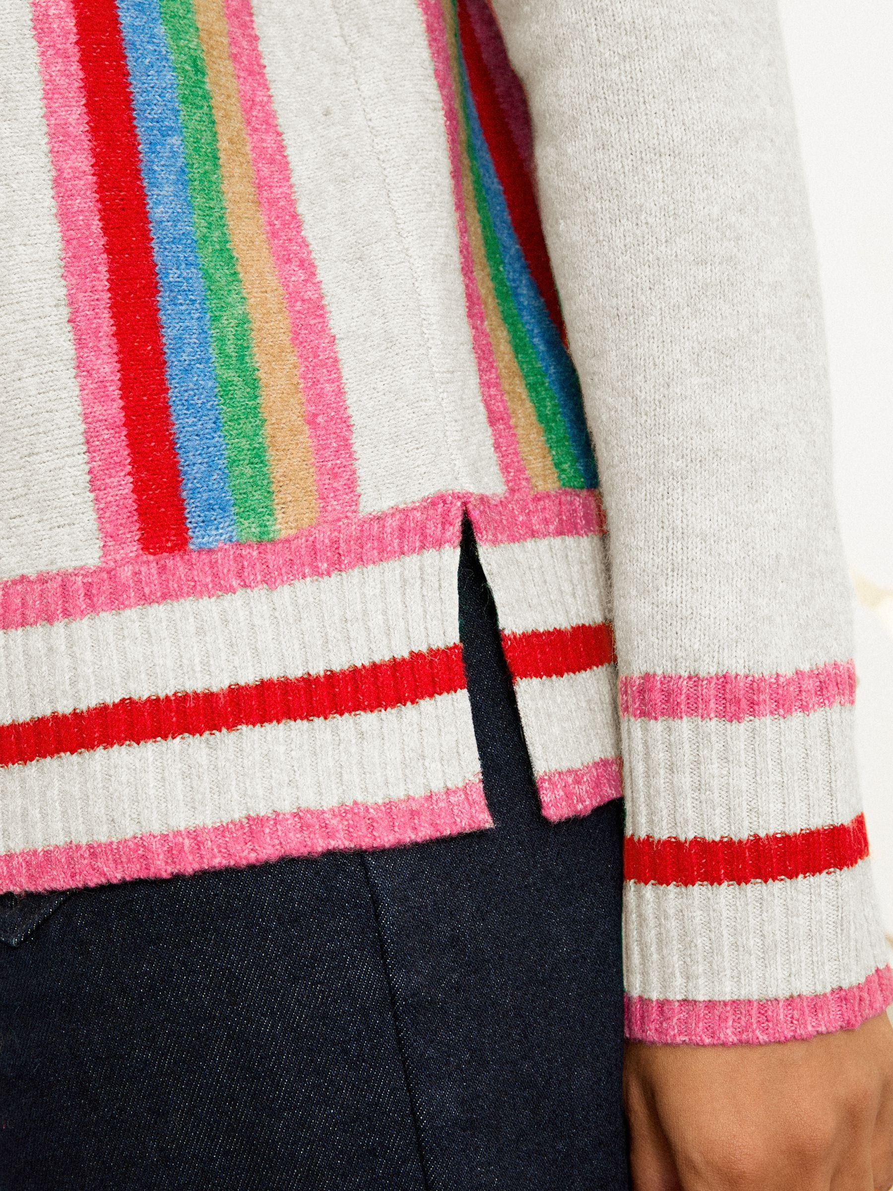 Love & Roses Grey Rainbow Side Stripe Crew Neck Knit Jumper