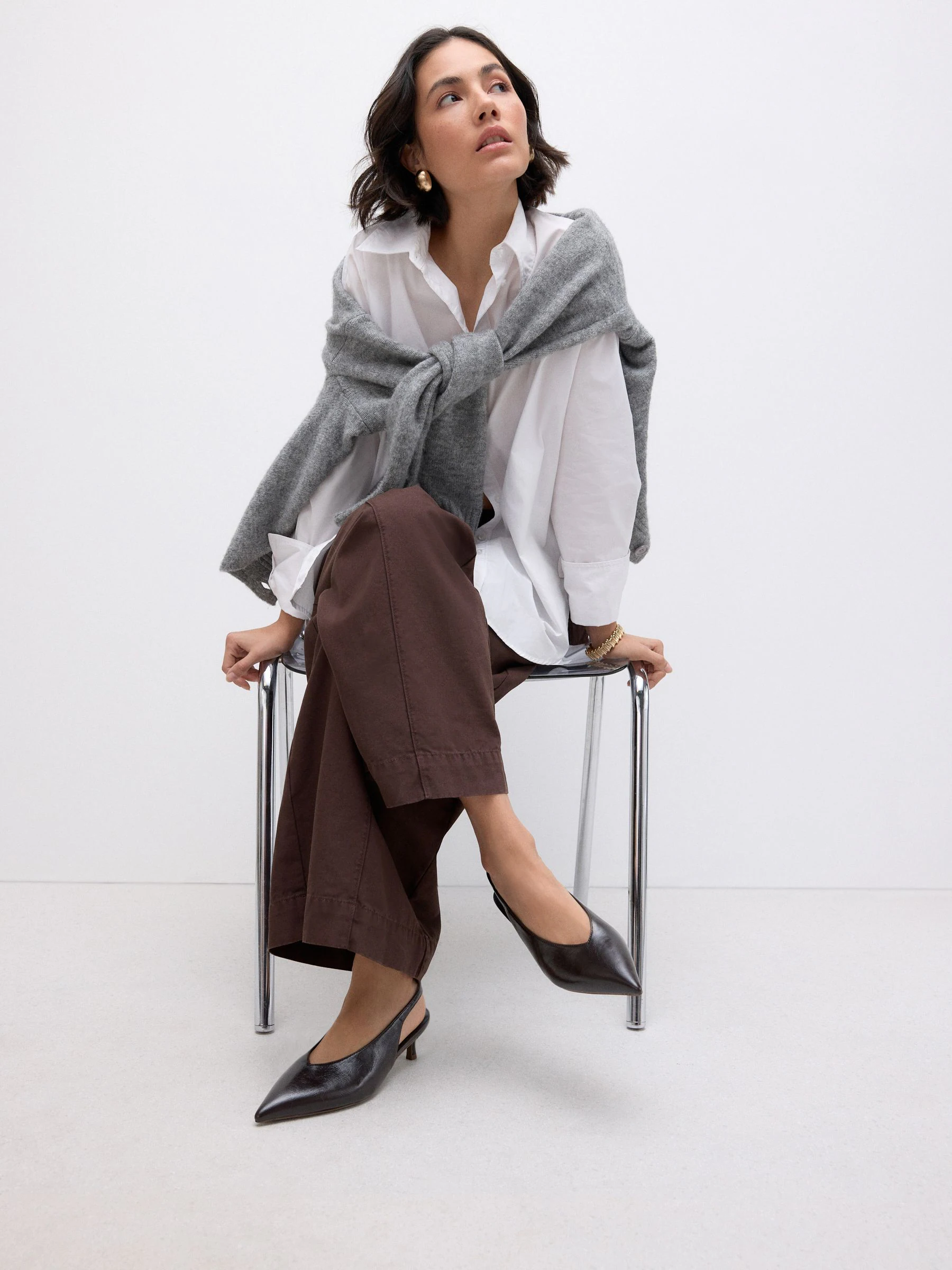 Chocolate Brown Standard/Wide Fit Point Toe Low Slingback Kitten Heels Shoes