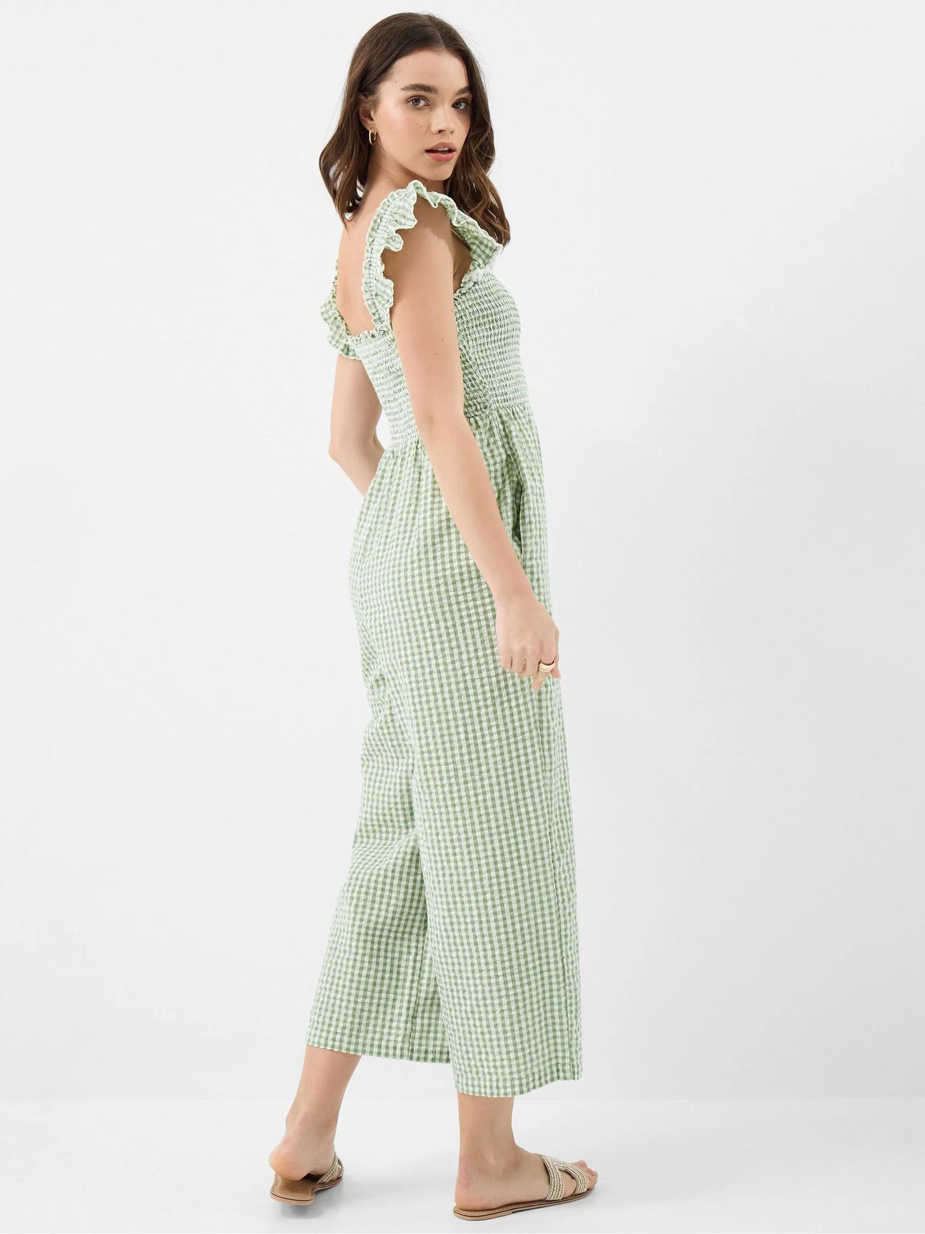 Accessorize Green Gingham Print Frill Jumpsuit