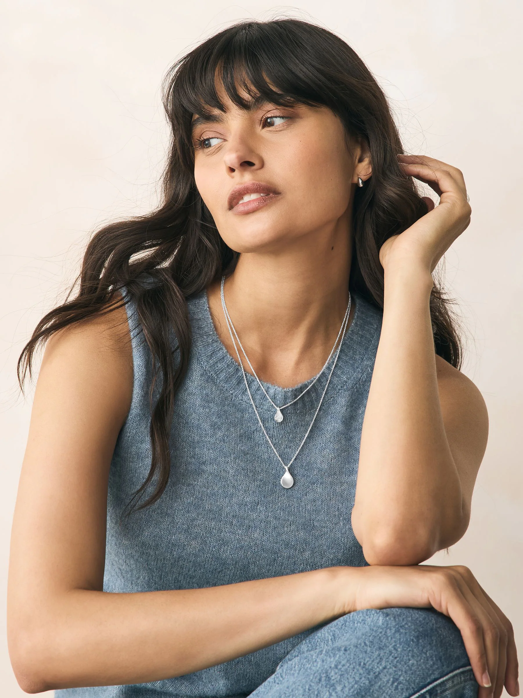 Silver Tone Sparkle Petal Layered Necklace