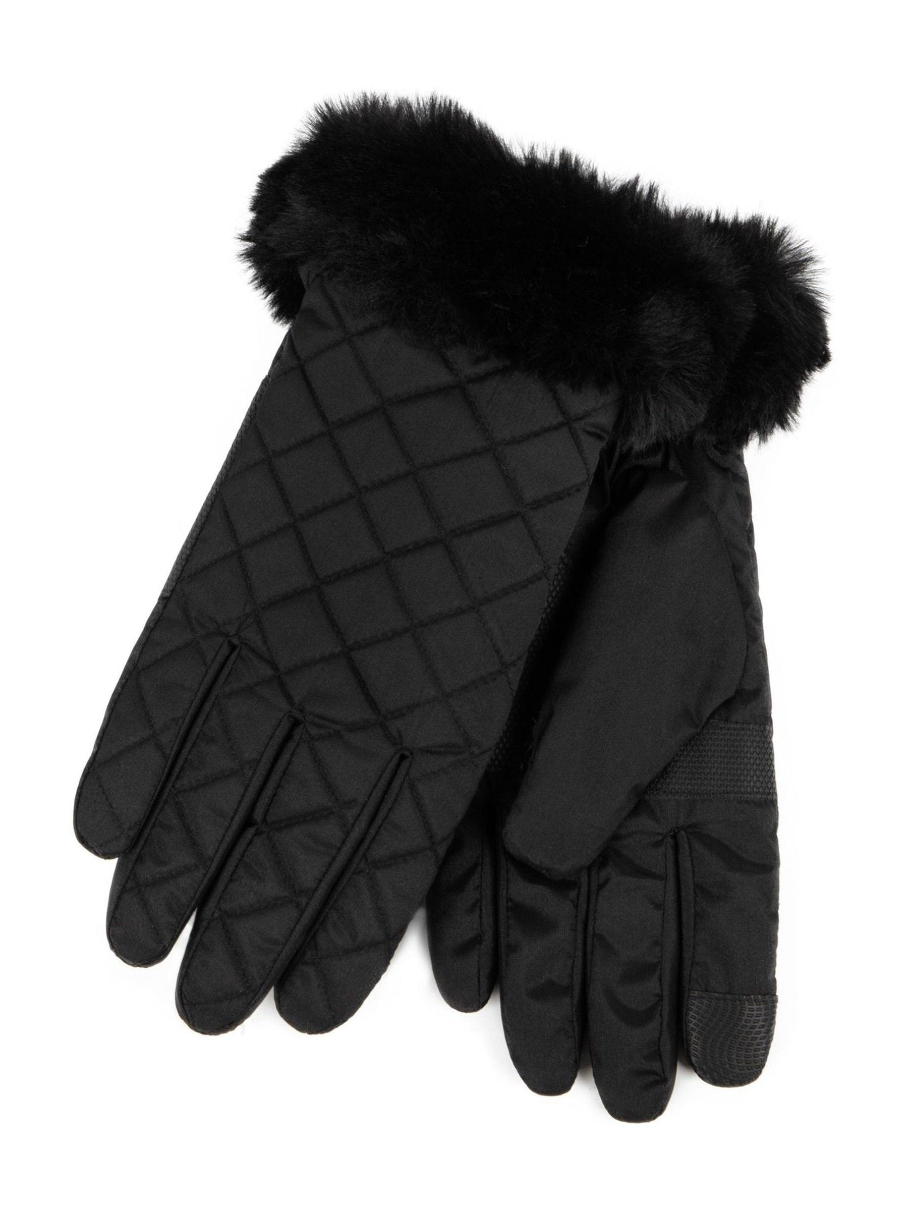 Totes Black SmarTouch Water Repellent Padded Gloves With Fur Cuff