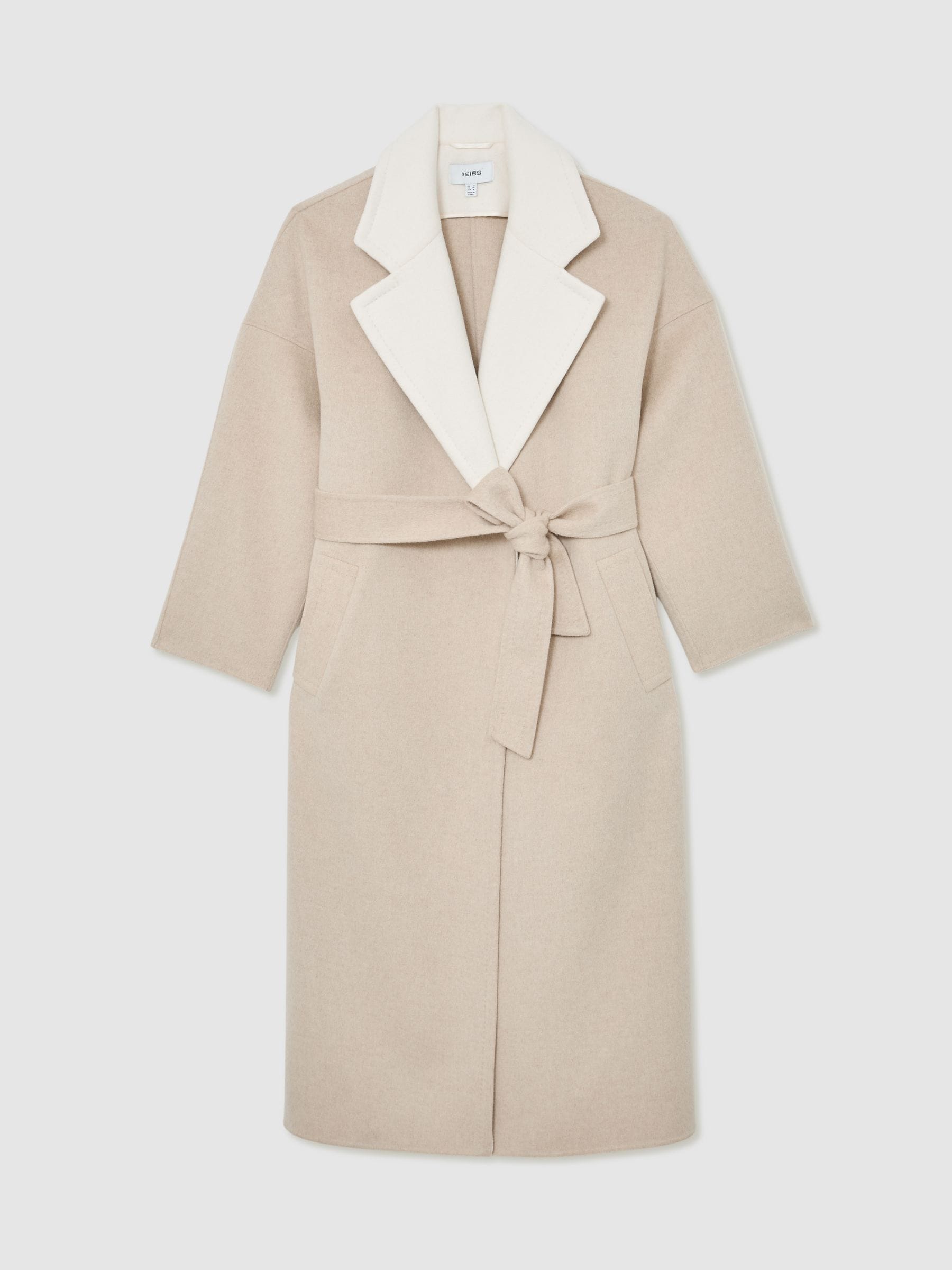 Reiss Neutral Marcela Petite Wool Blindseam Contrast-Lapel Coat