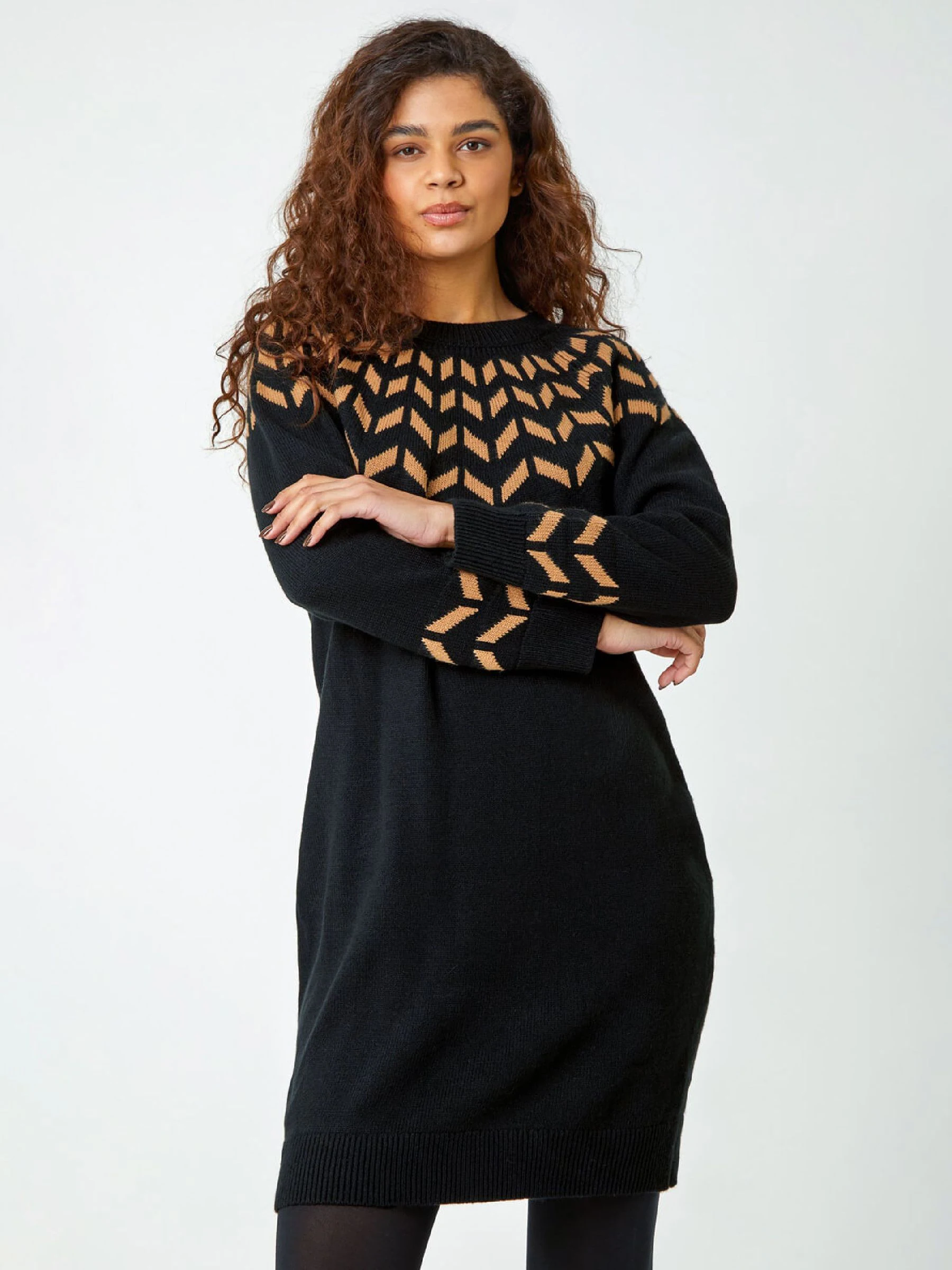 Roman Natural Chevron Print Jumper Dress