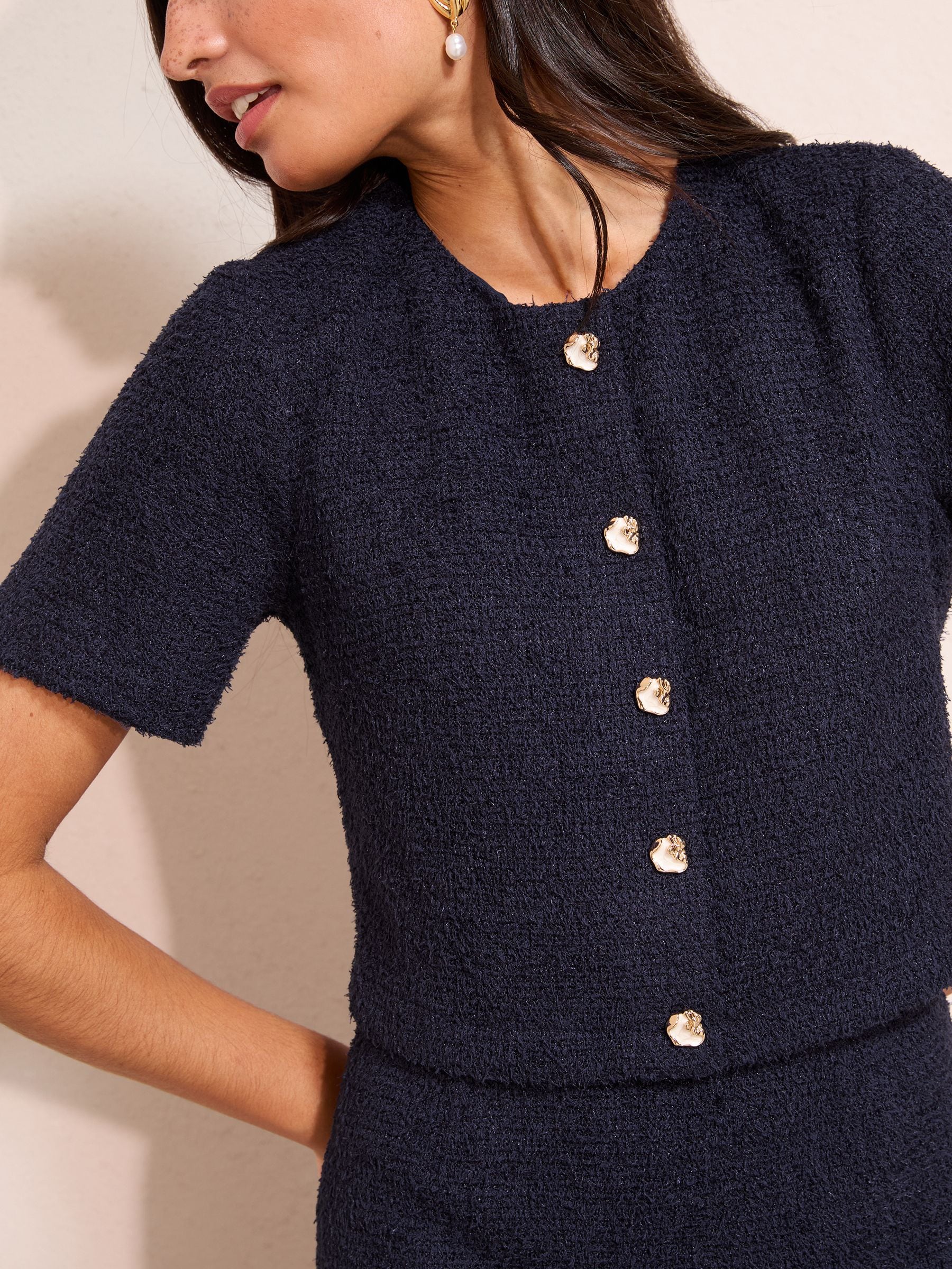 Friends Like These Navy Boucle 2-In-1 Peplum Hem Dress